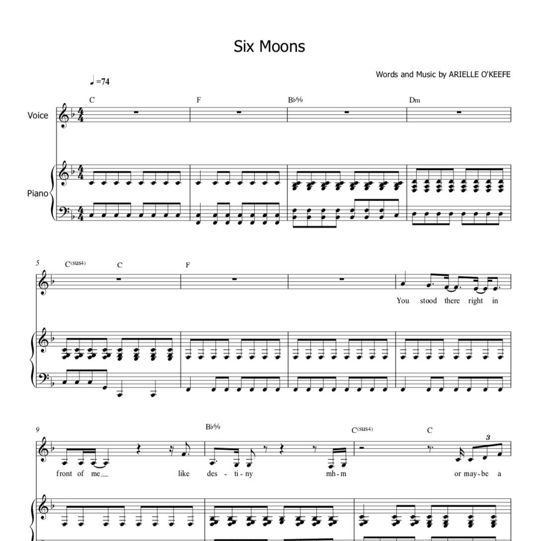 Six Moons (Piano/Vocal) Sheet Music