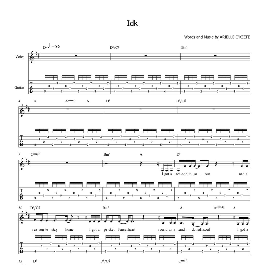 IDK (Guitar/Vocal) Sheet Music