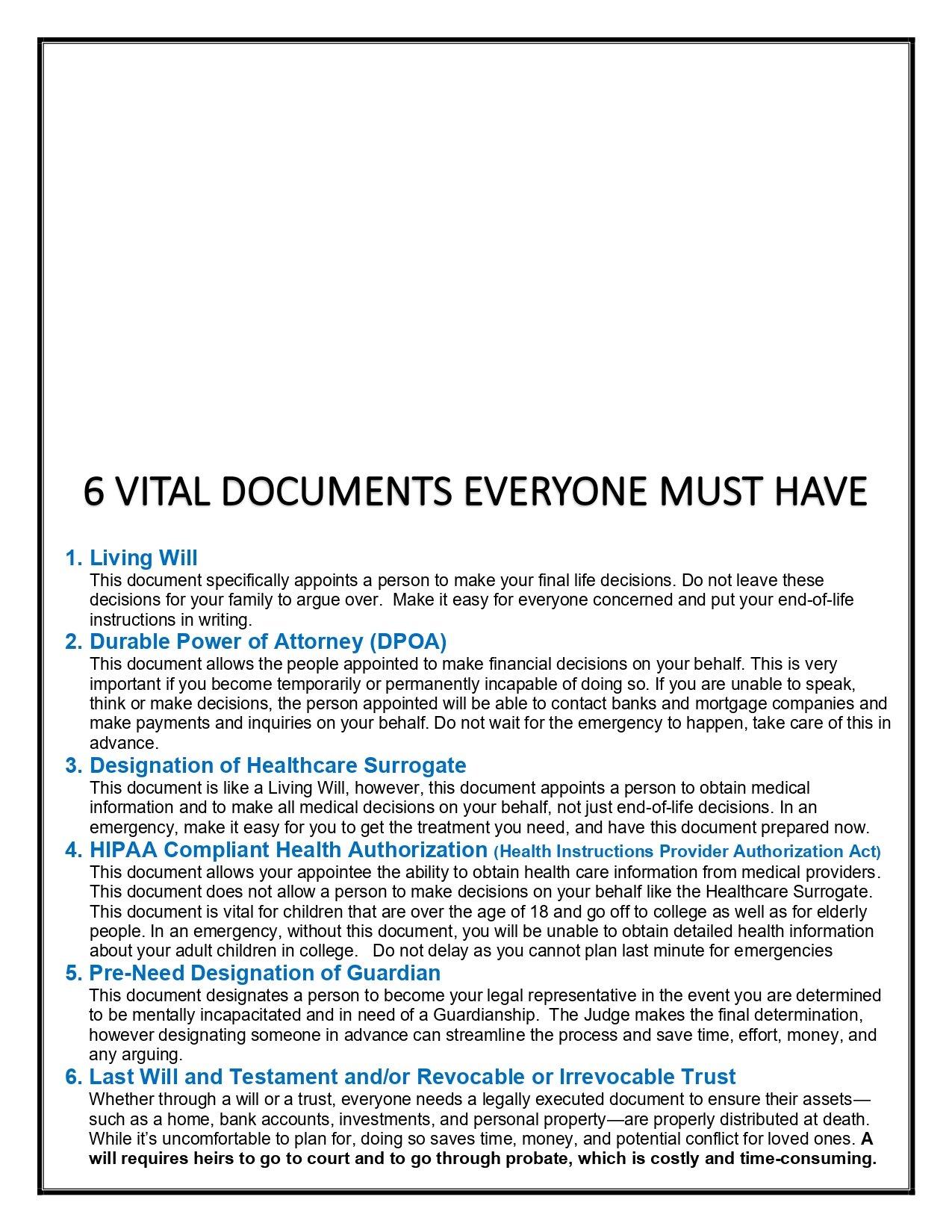 6 VITAL DOCUMENTS 
