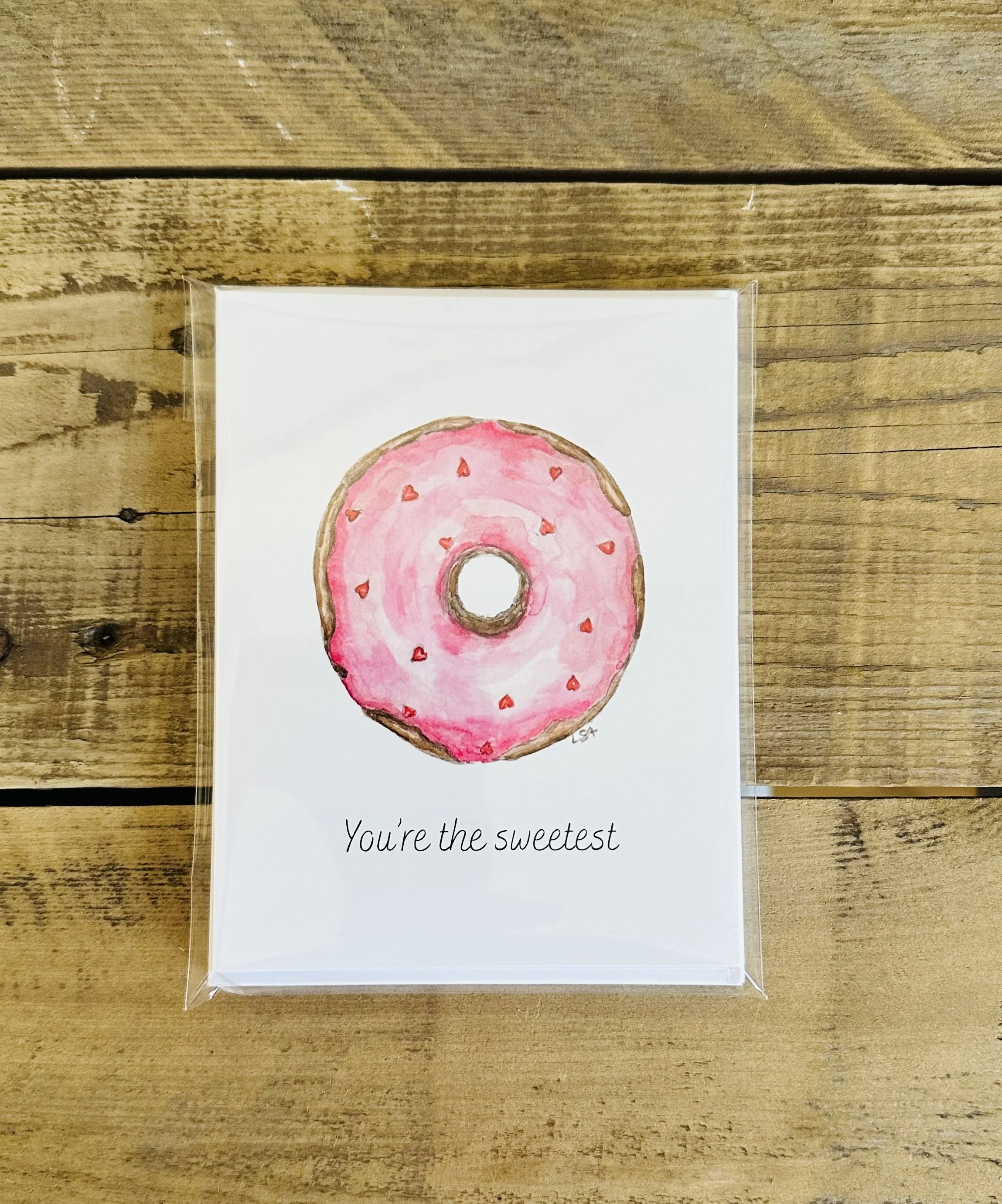 Pink doughnut watercolor illustrated notecard set