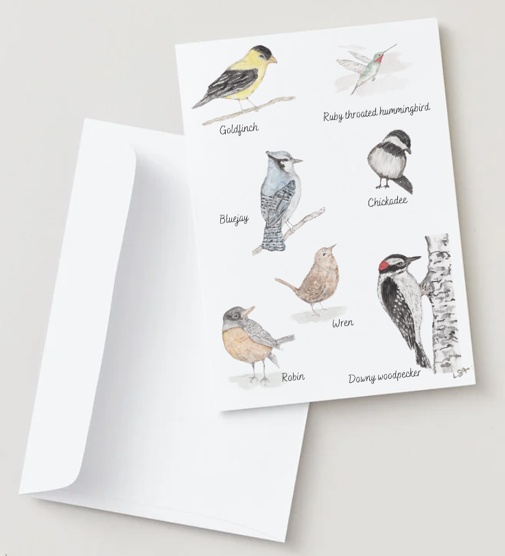 Backyard birds watercolor illustrated notecard set
