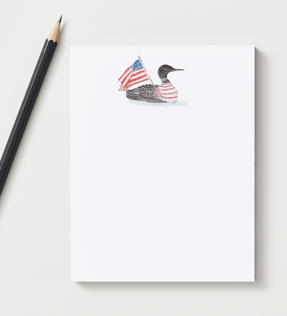 Patriotic loon watercolor illustrated notepad