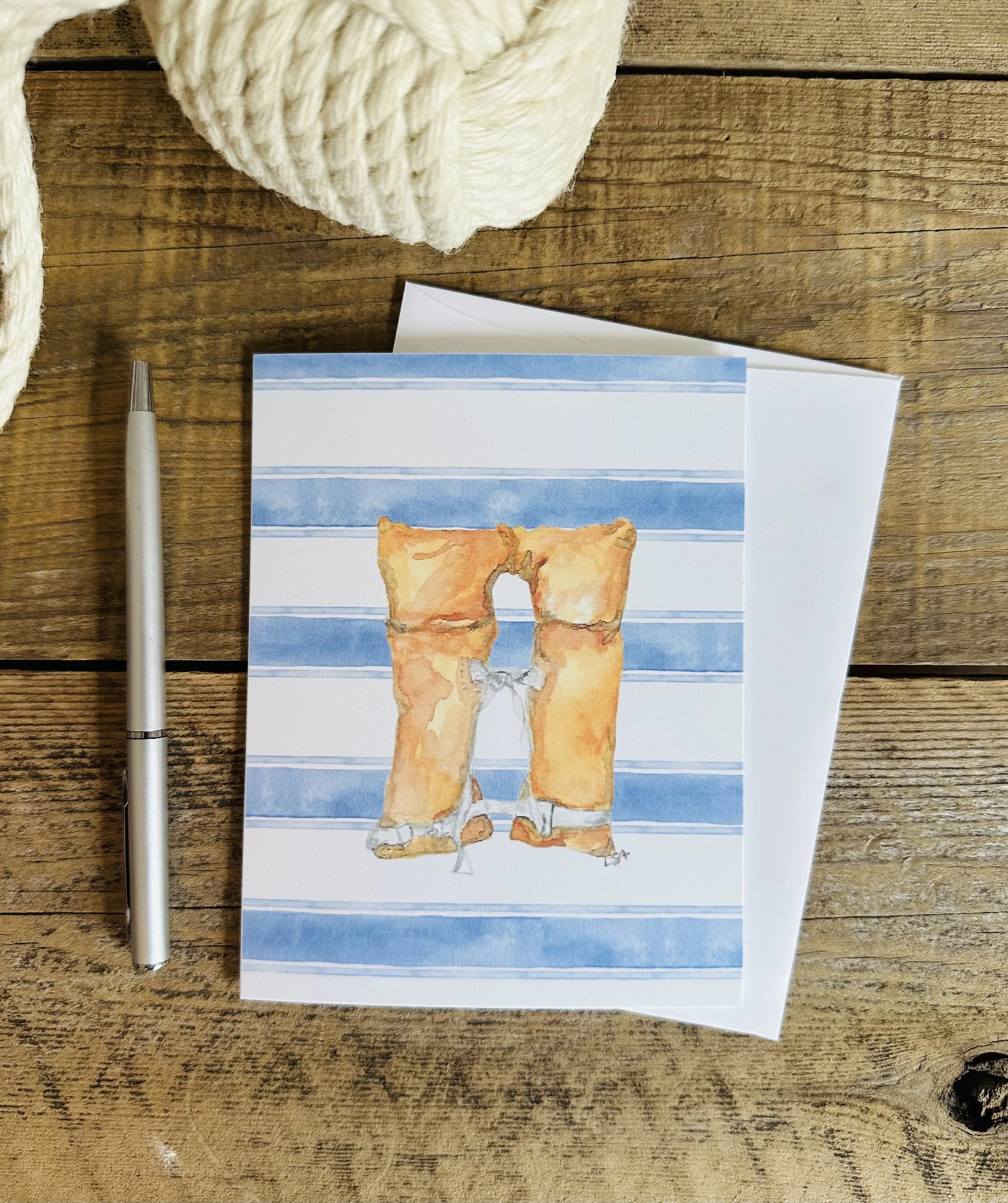 Orange life vest watercolor illustrated notecard set