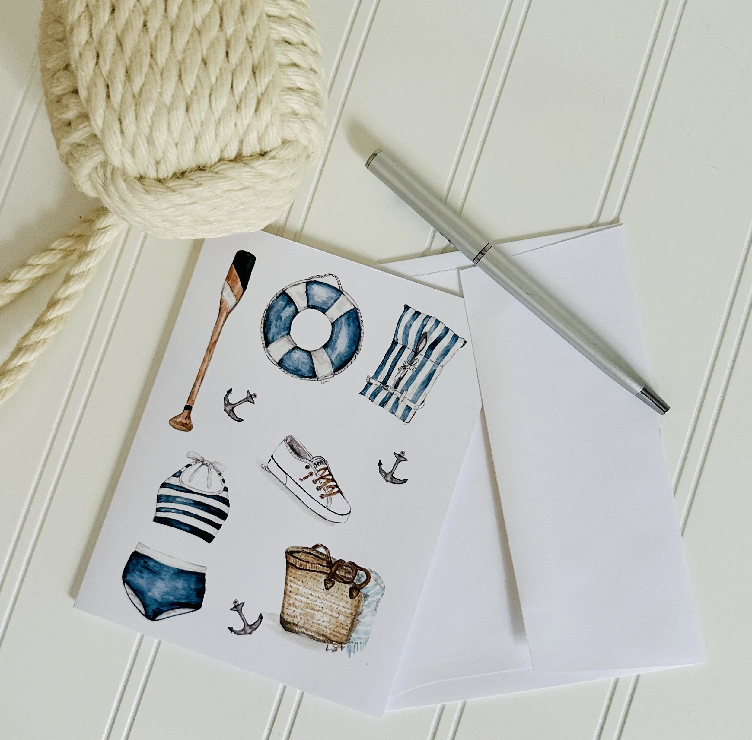 A little nauti watercolor illustrated notecard set