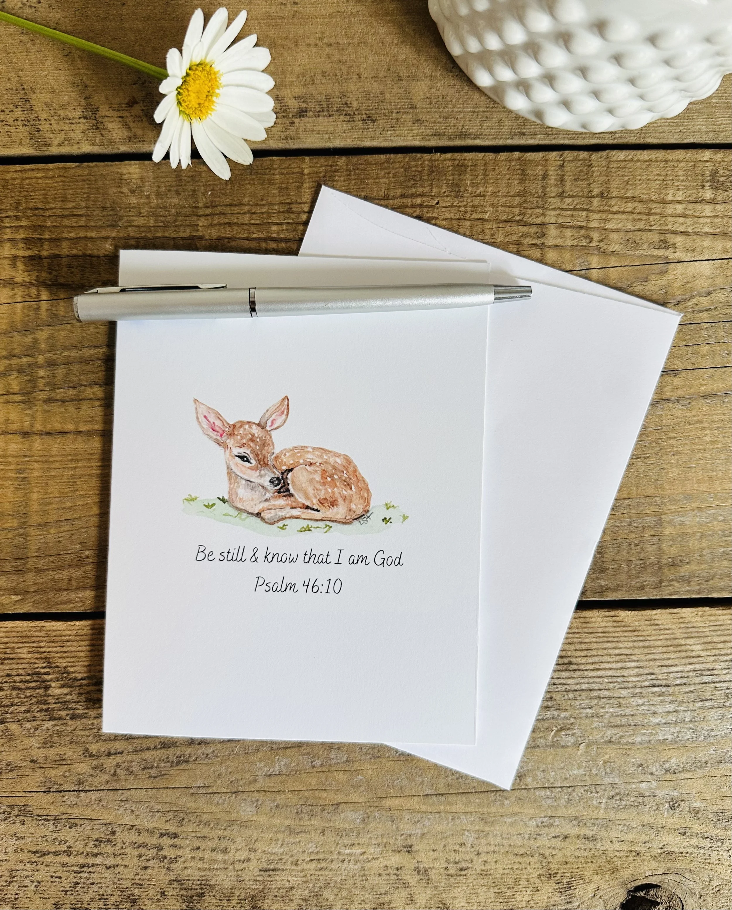 Scripture notecards set- watercolor illustrated Fawn -Psalm 46:10