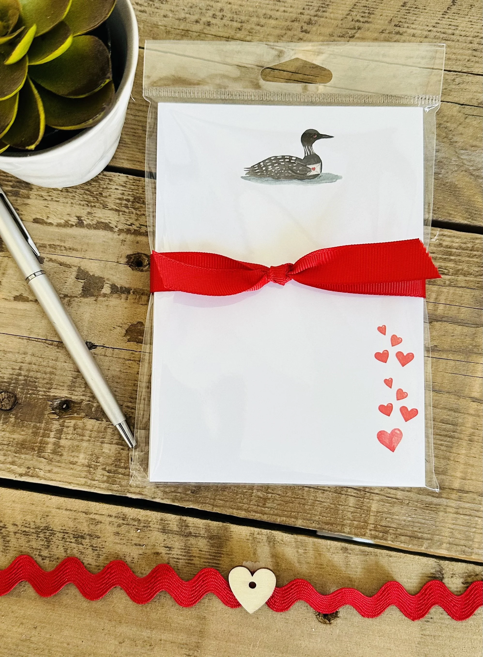 Heart loon watercolor illustrated notepad