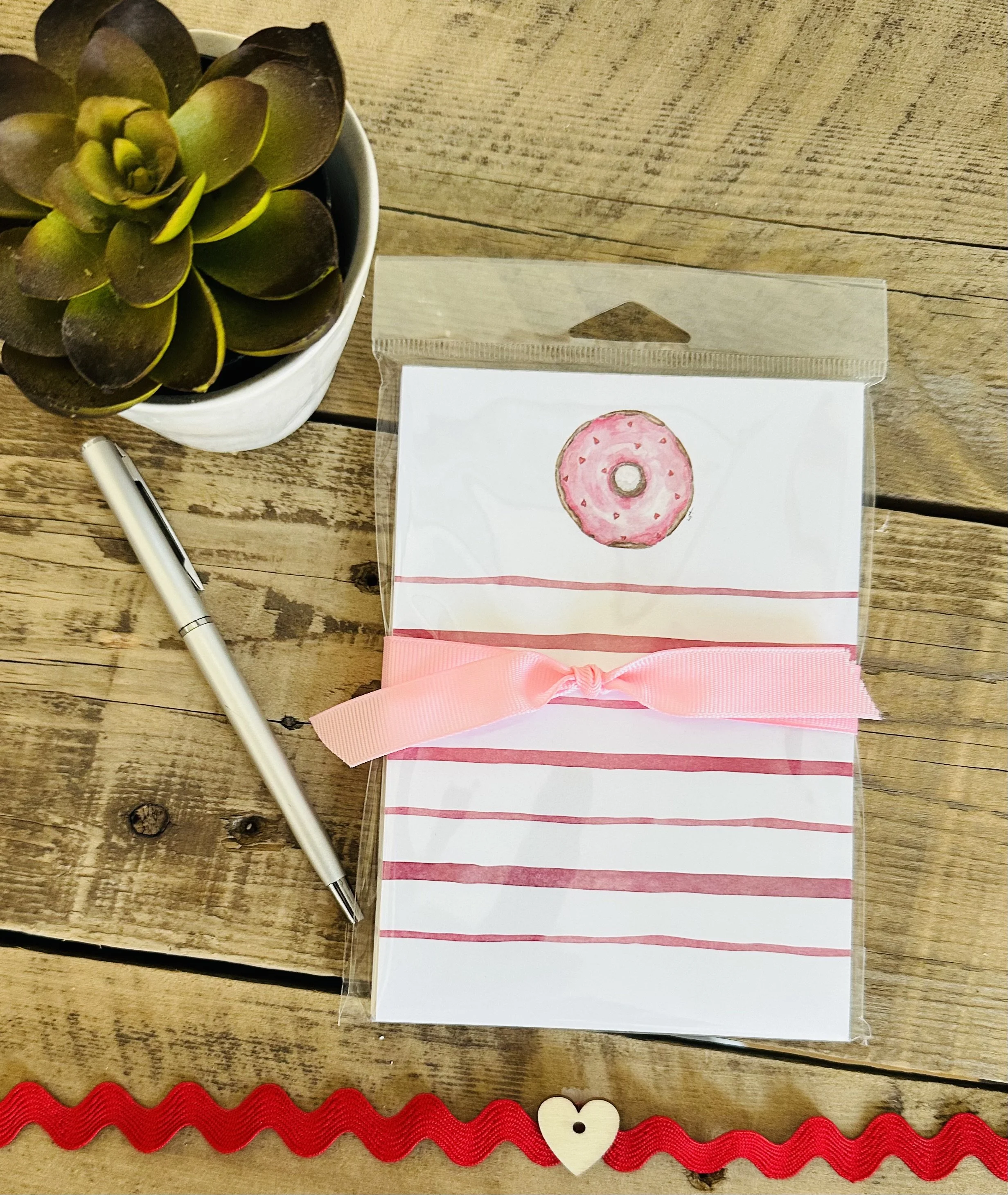 Pink doughnut watercolor illustrated notepad