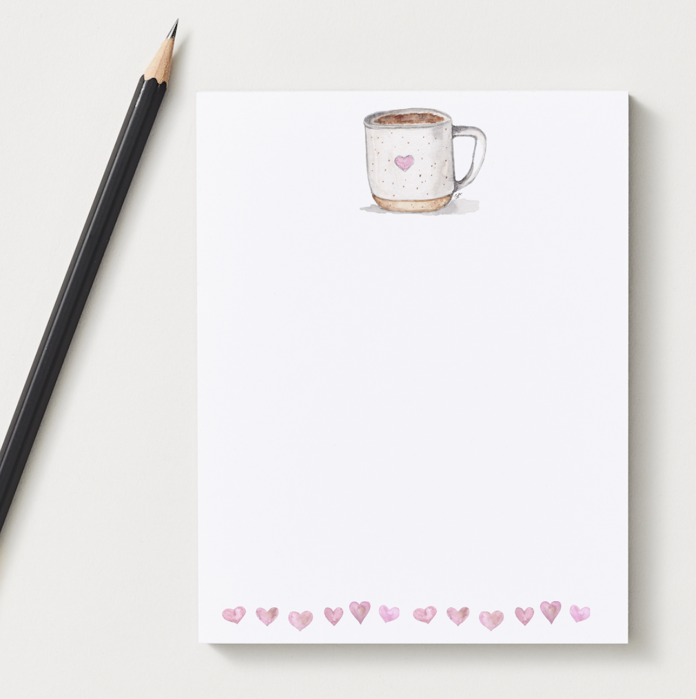 Heart mug watercolor illustrated notepad