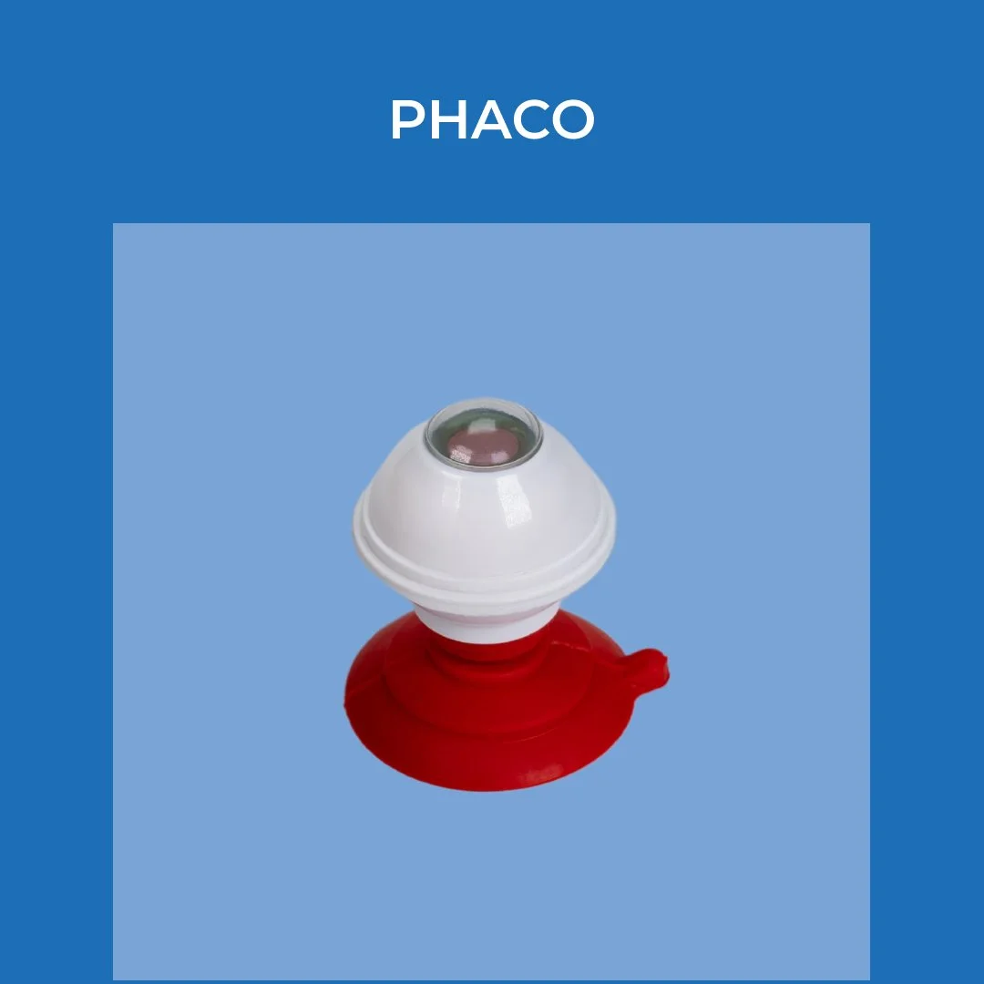 A surveillance camera with a white dome and red base, labeled 'PHACO' on a blue background.