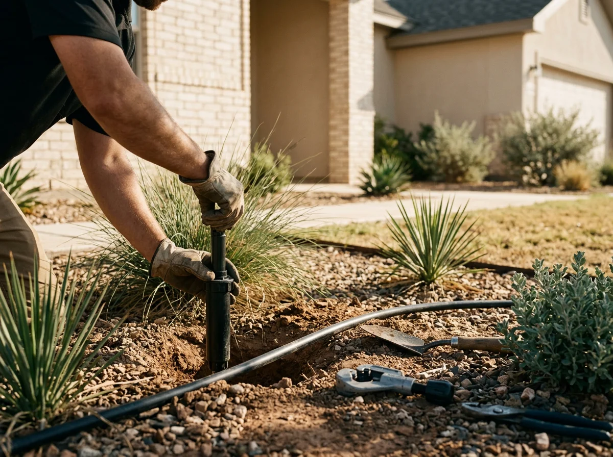 Technician repairing a damaged sprinkler head