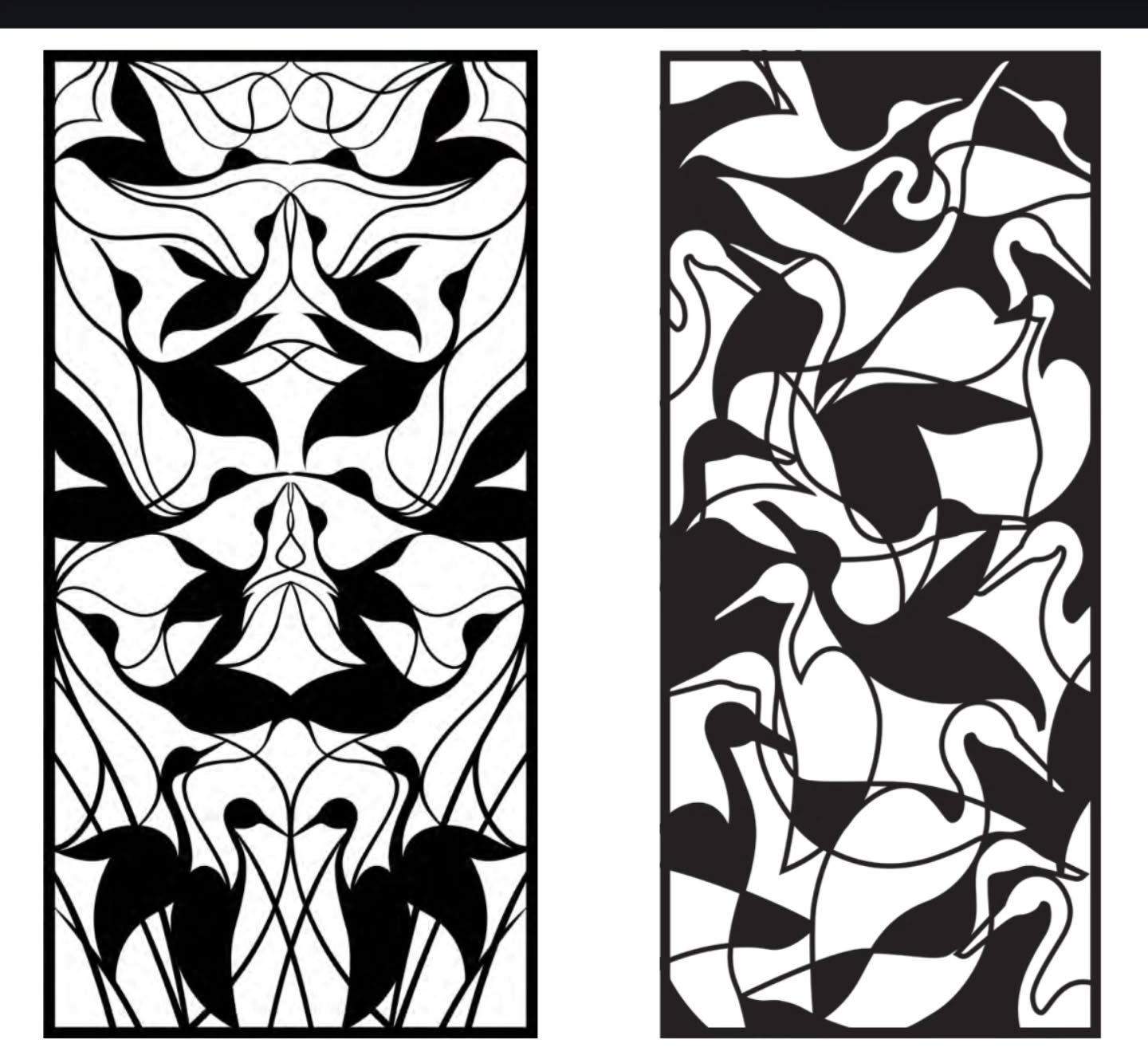 New sketches for cut metal screens. I'm always inspired by the gracefulness of cranes, egrets, and herons on the North Shore. I'm creating a series of these and using a local makerspace to make them.