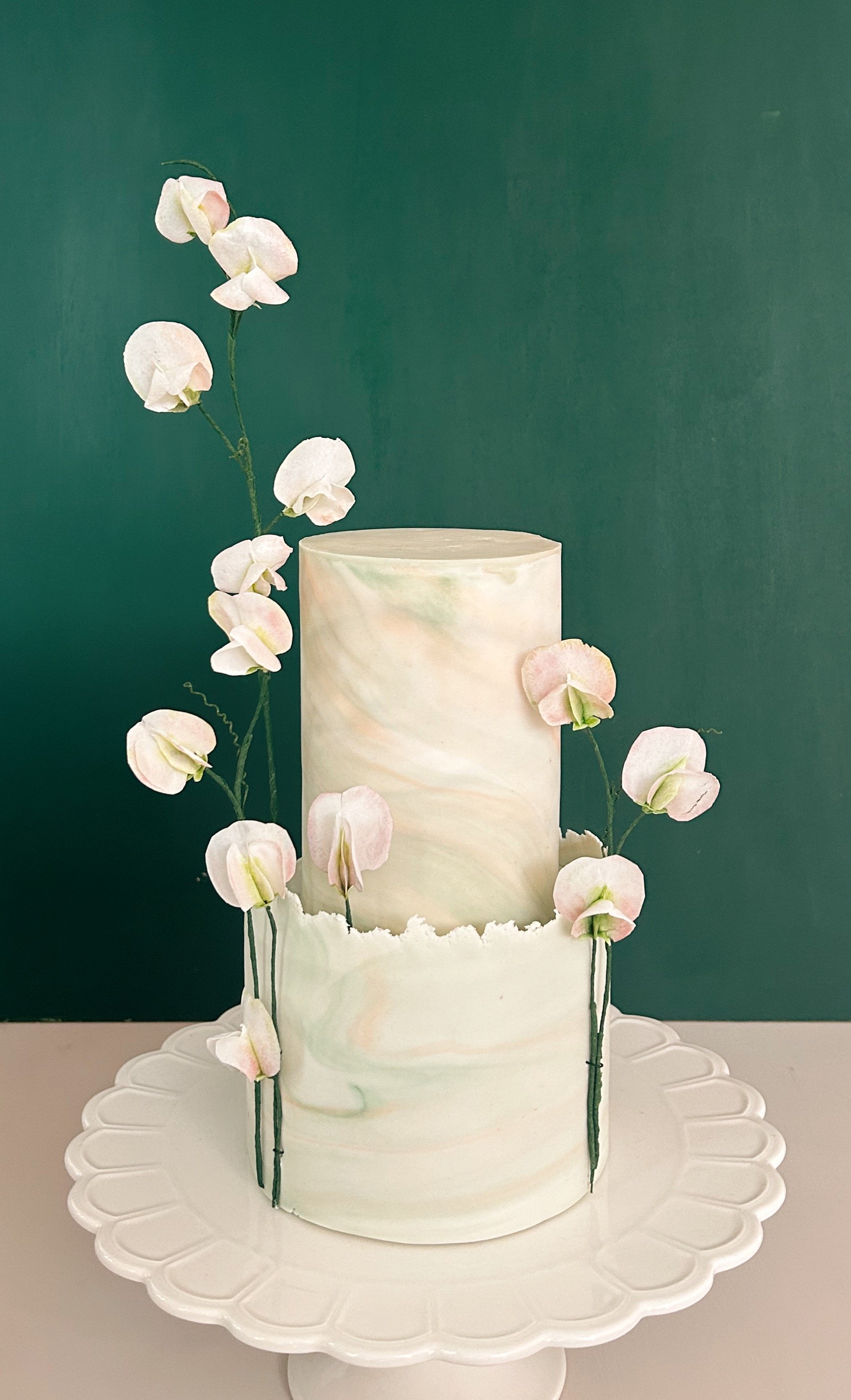Marbled fondant wedding cake Bristol
Wafer paper sweet peas Bristol
Tara Katie Cakes
Wedding Cakes Bristol