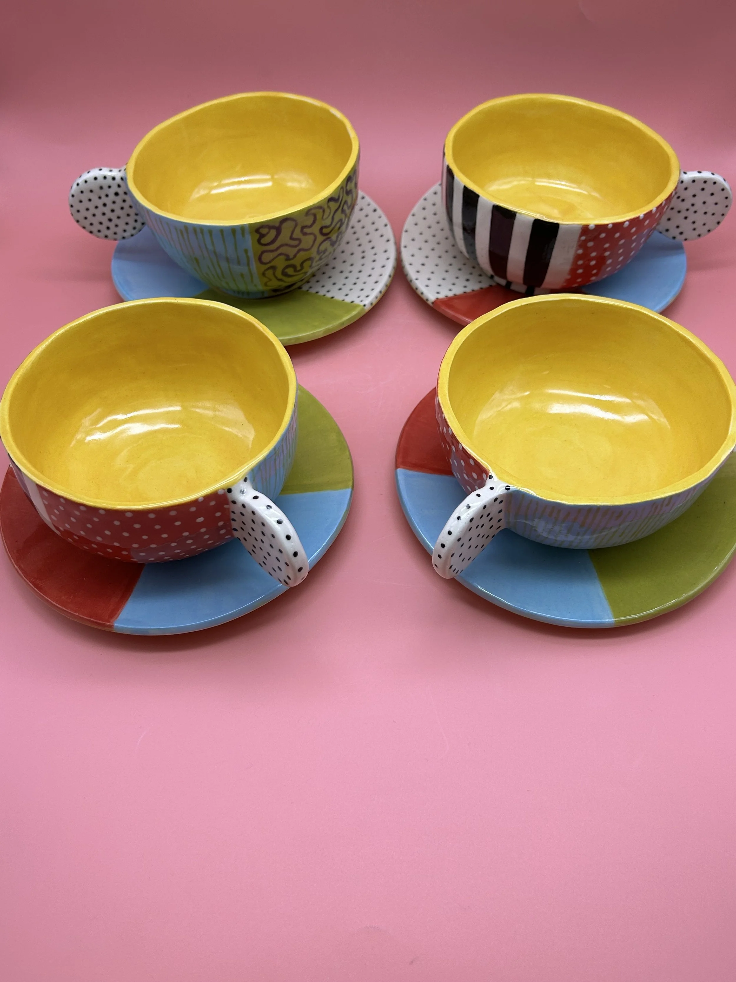 Signature Hand-Painted Wonky Teacups with Saucers