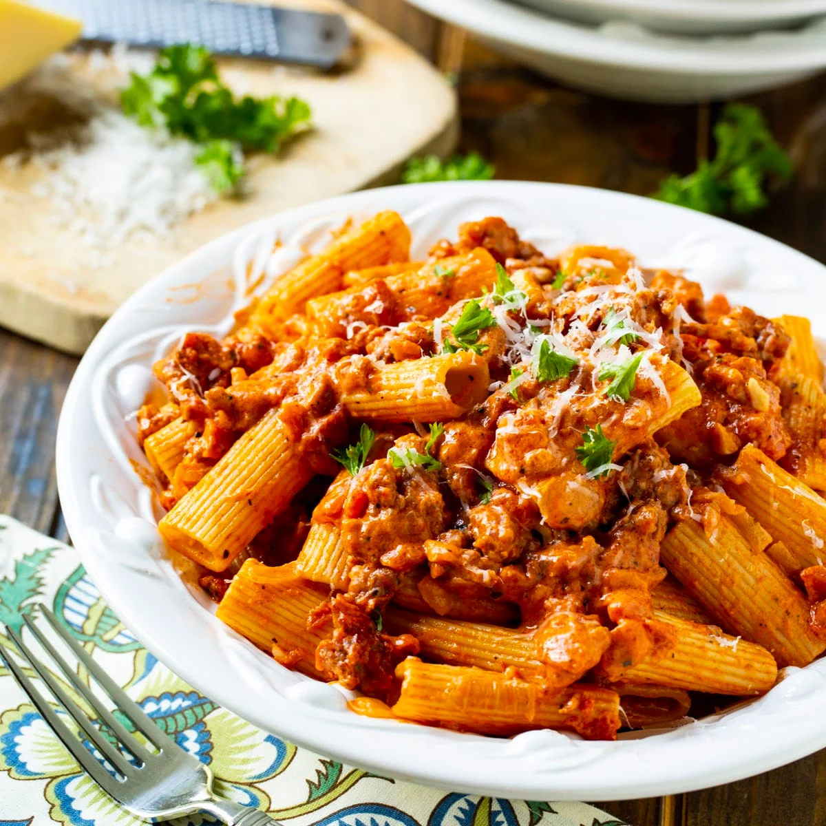 Pasta with Italian Sausage, Tomatoes and Cream