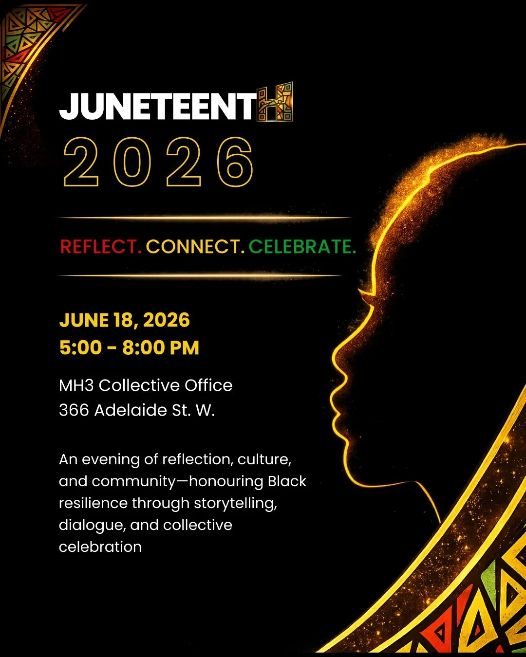 Juneteenth 2026 brings community members, professionals, partners, allies, and changemakers together for an evening of reflection, culture, dialogue, and connection.

Hosted by our fellow MH3 Collective friends at Black Talent Initiative, this gather