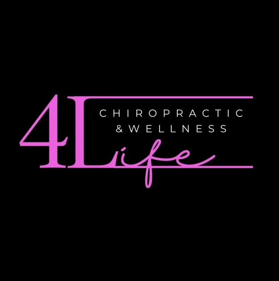 The 4Life Chiropractic & Wellness logo in pink on a black background.