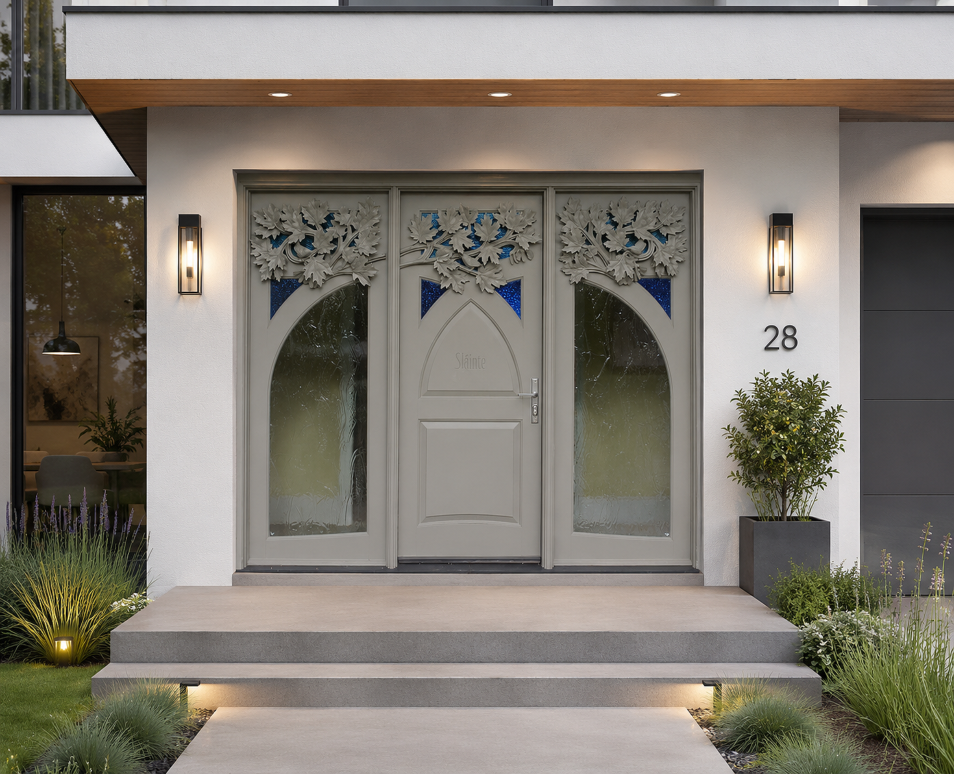 Completed sculptural work installed within its architectural or landscape setting.