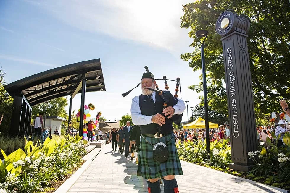 Sculptural village landmark celebrating the heritage and identity of Creemore, Ontario.