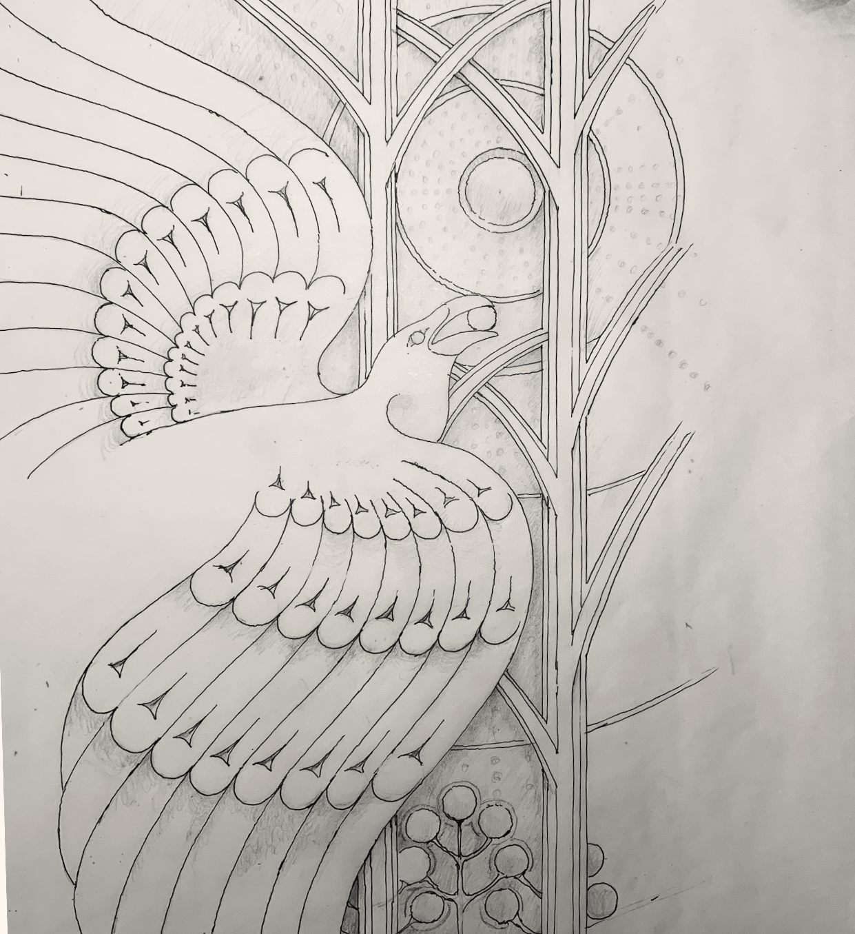 Pencil sketches and carving studies for the Raven & Berry entrance commission.