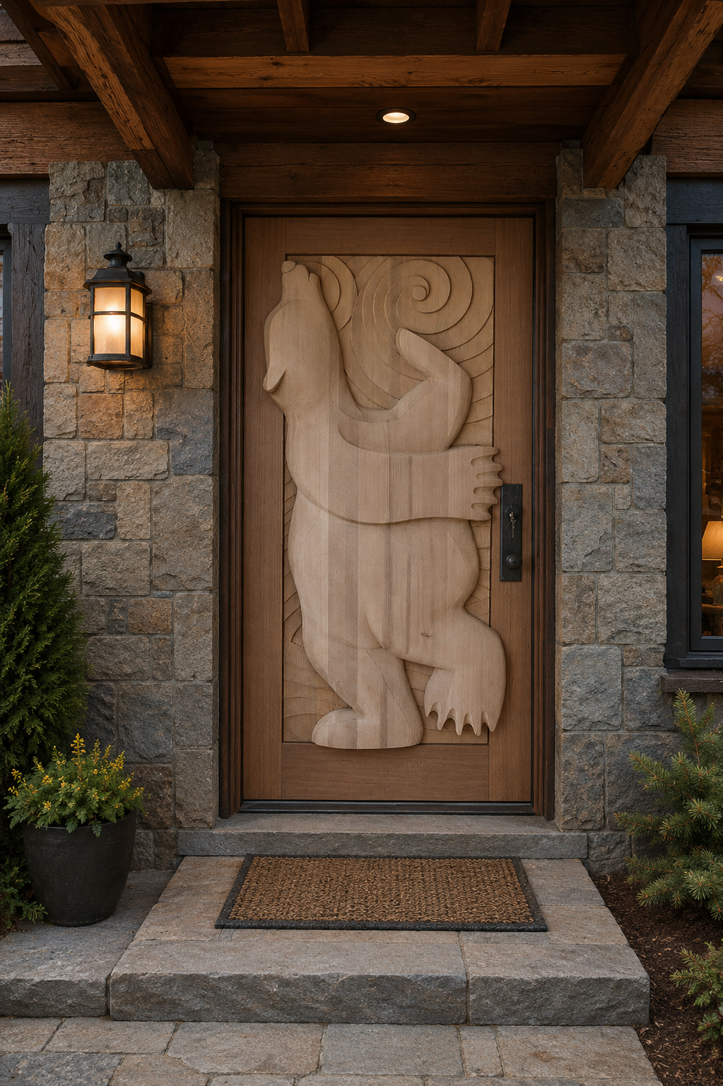 Inspired by Inuit storytelling, this sculptural cedar threshold explores movement, transformation, and joyful presence through hand carving.