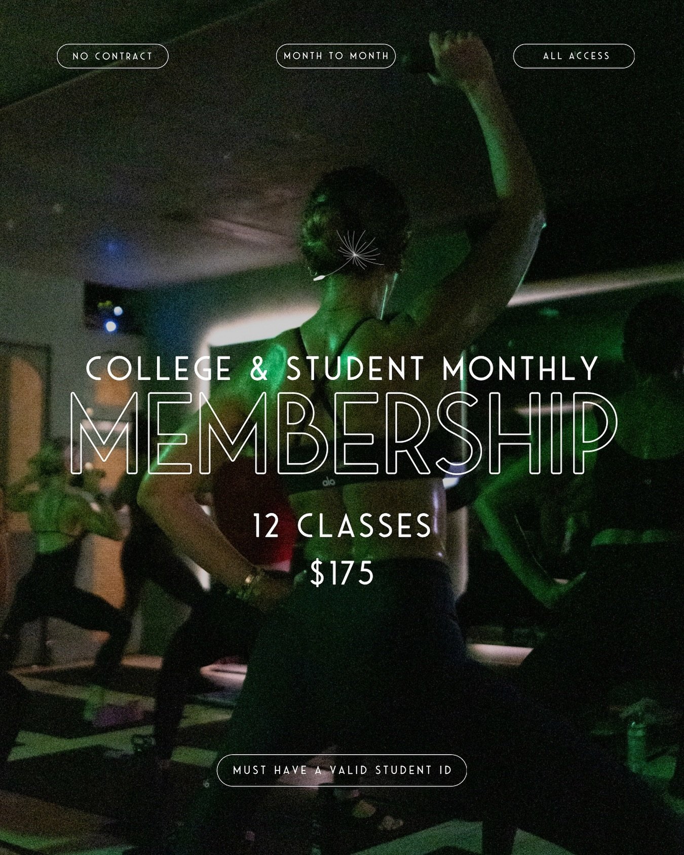 PSA to all students! 🎓✨ Unleash your potential both in and out of class with our NEW College &amp; Student Monthly Membership. For just $175/month, get access to 12 yoga &amp; specialty classes tailored to fit your schedule and wellness goals. No co