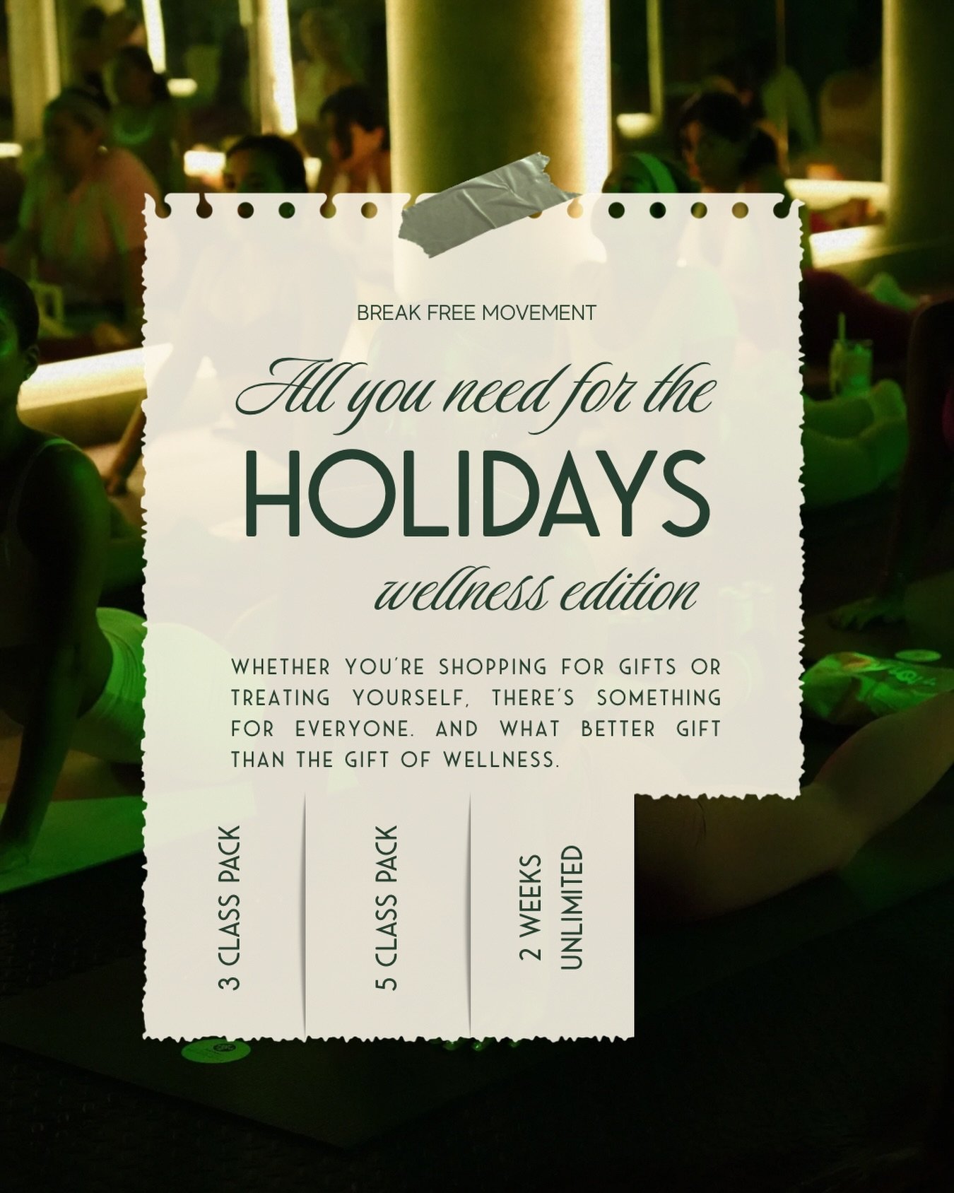 Because the best gift you can give&hellip; is showing up 💚 

Whether you&rsquo;re gifting someone you love (including yourself) or carving out time to move during the busiest season of the year, we&rsquo;ve got options that meet you where you are.

