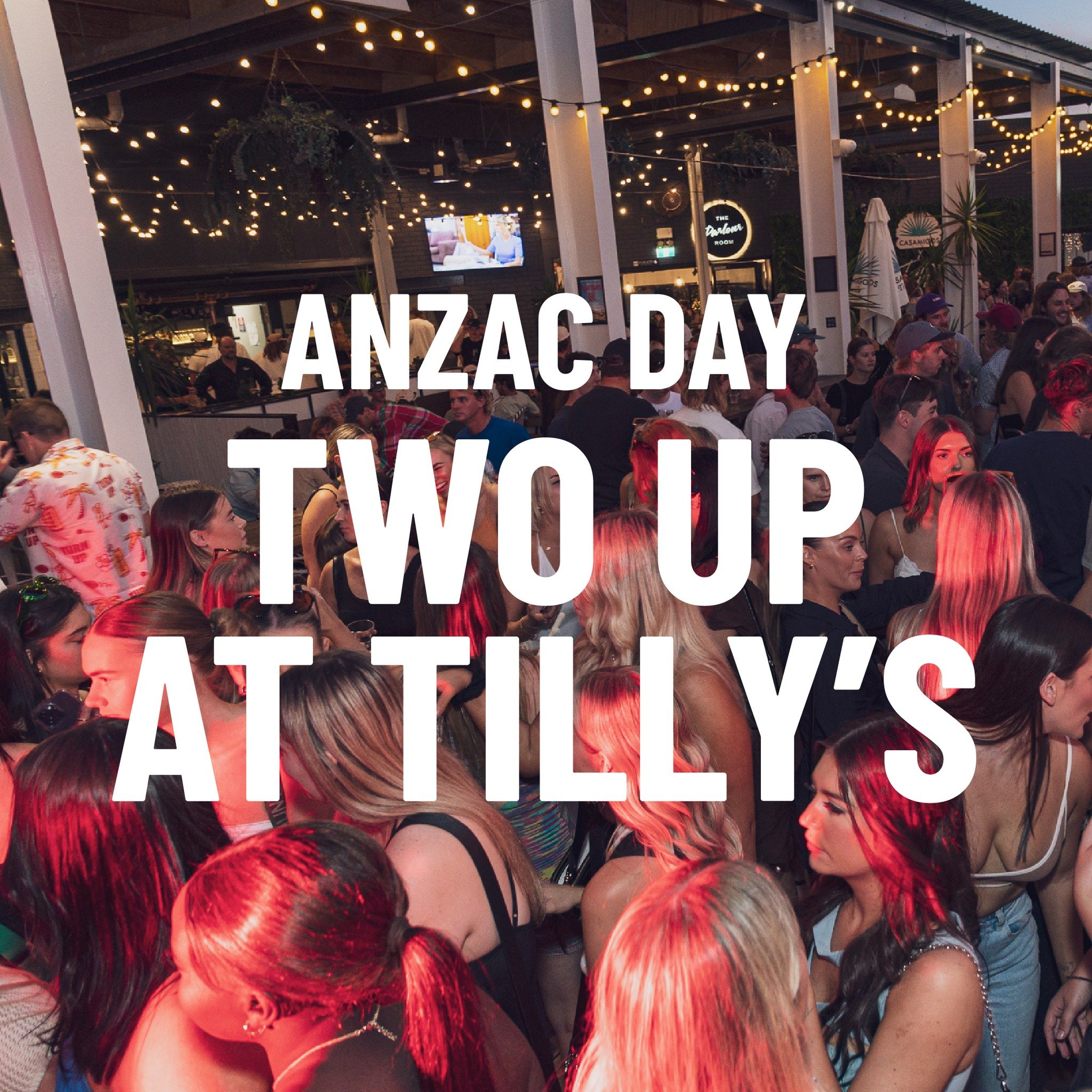 🎪 TWO UP AT TILLY'S
Yes you read that right, Tilly's is turning the Marquee into Wagga's newest + hottest two up ring! With Wagga's own funnyman Dane Simpson hosting with Dave Cuneen and Matt Luff.

Open from 10am to watch the parade from the deck, 