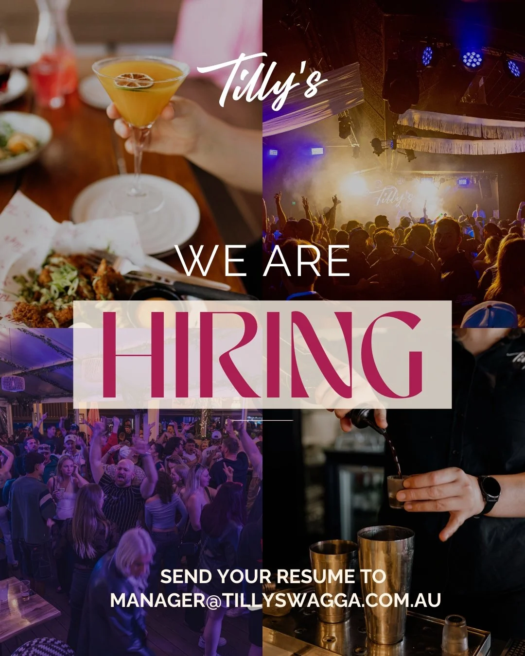 We&rsquo;re looking for some extra legends to join the Tilly&rsquo;s fam 😎 You know the type: good humans who know their way around hospitality 🍻🍔 Nights and weekend availability are a must.

Hospo experience is a bonus, but not a dealbreaker. If 