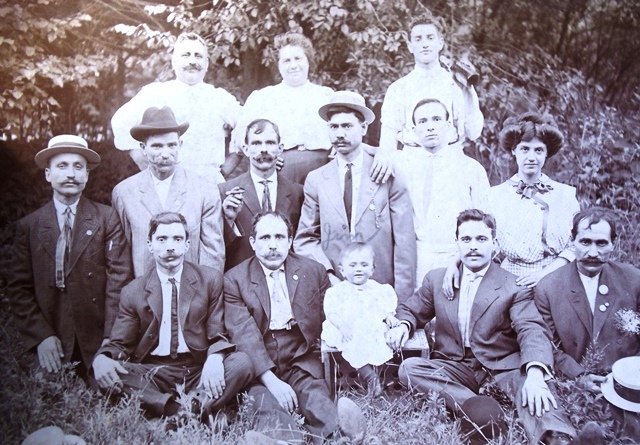 3 Outdoor gathering, Grandfather Jim Carkonen (center with had and tie), circa 1900 - Copy.jpg
