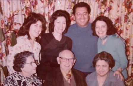 20 With family, (l-r) front, Efthelia Gregores, Nick Carras, Helen Carras; back Nikki, Colleen, Pete, VIcky Kangels 1975.jpg