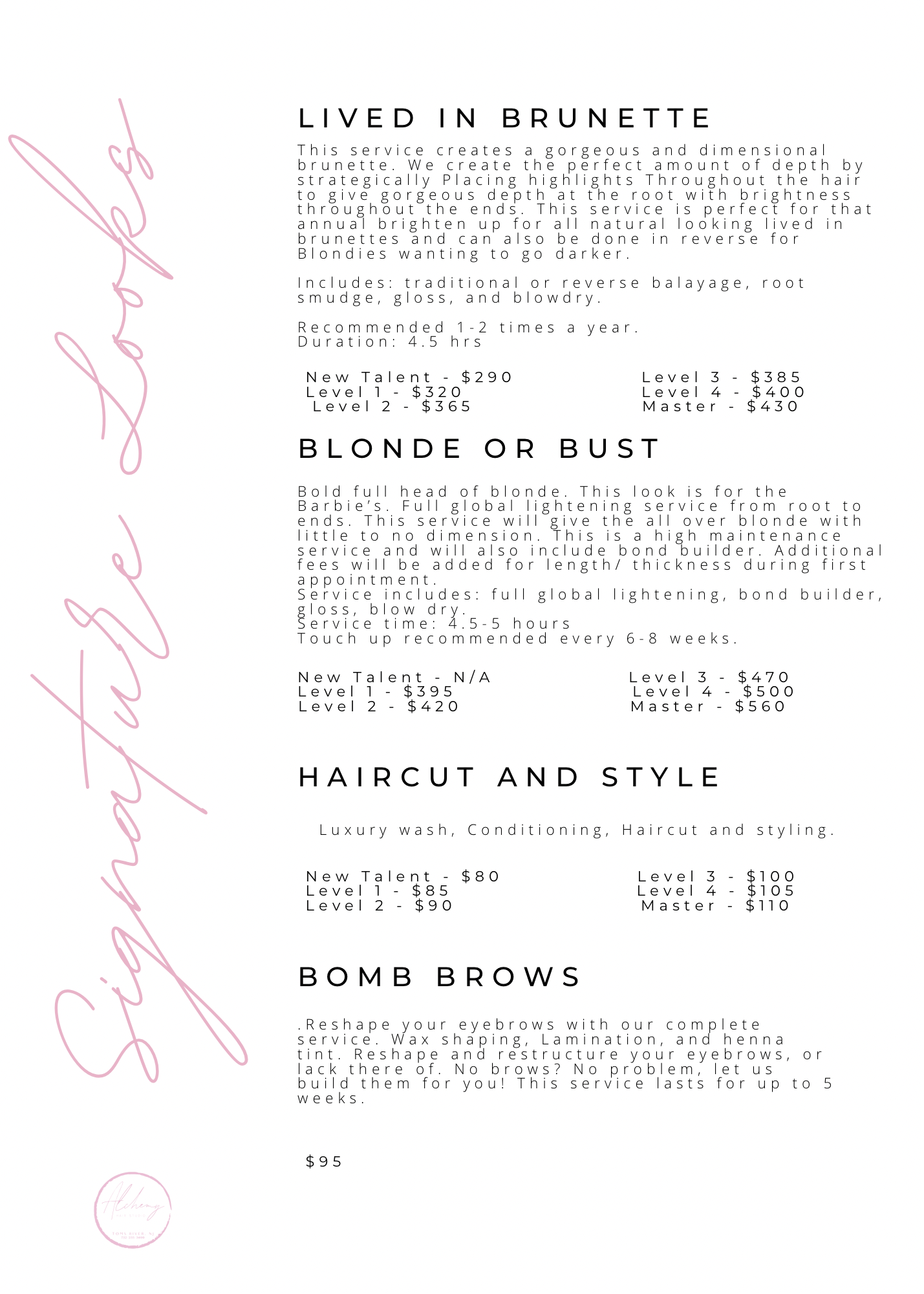 Services & Stylist Pricing — Alchemy Hair Studio