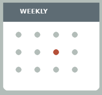 An icon  representing a calendar with weekly in the top header and one date selected in a dark orange color.