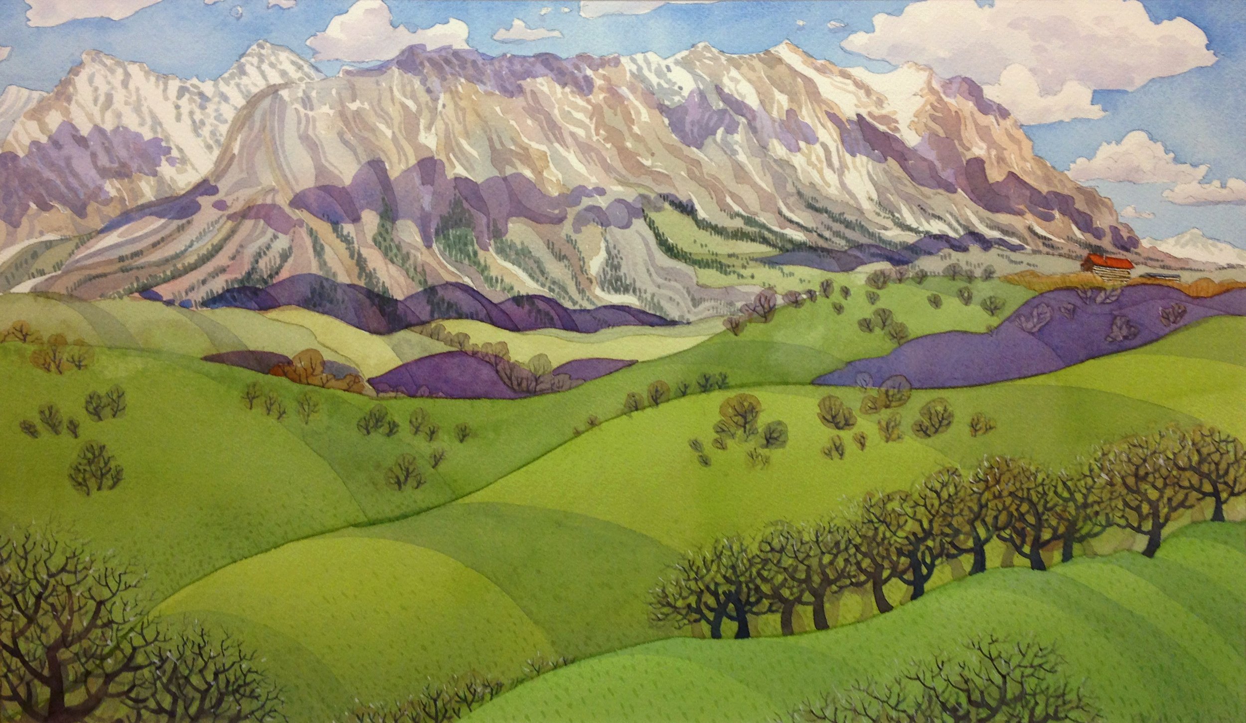 "Ragged Mountains", (watercolor, 11x20") SOLD