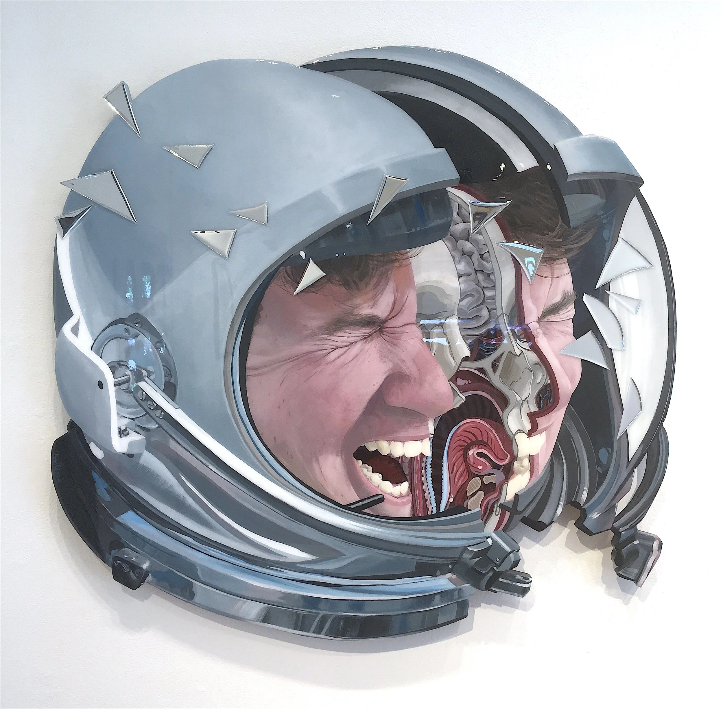 "The Crew Compartment's Breaking Up" (acrylic on panel with mirrors and resin, 33x35in)
