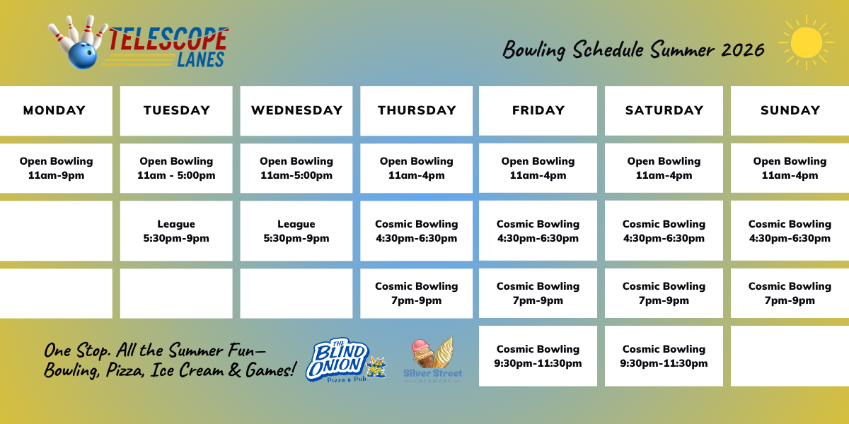 Telescope Lanes summer 2026 bowling schedule