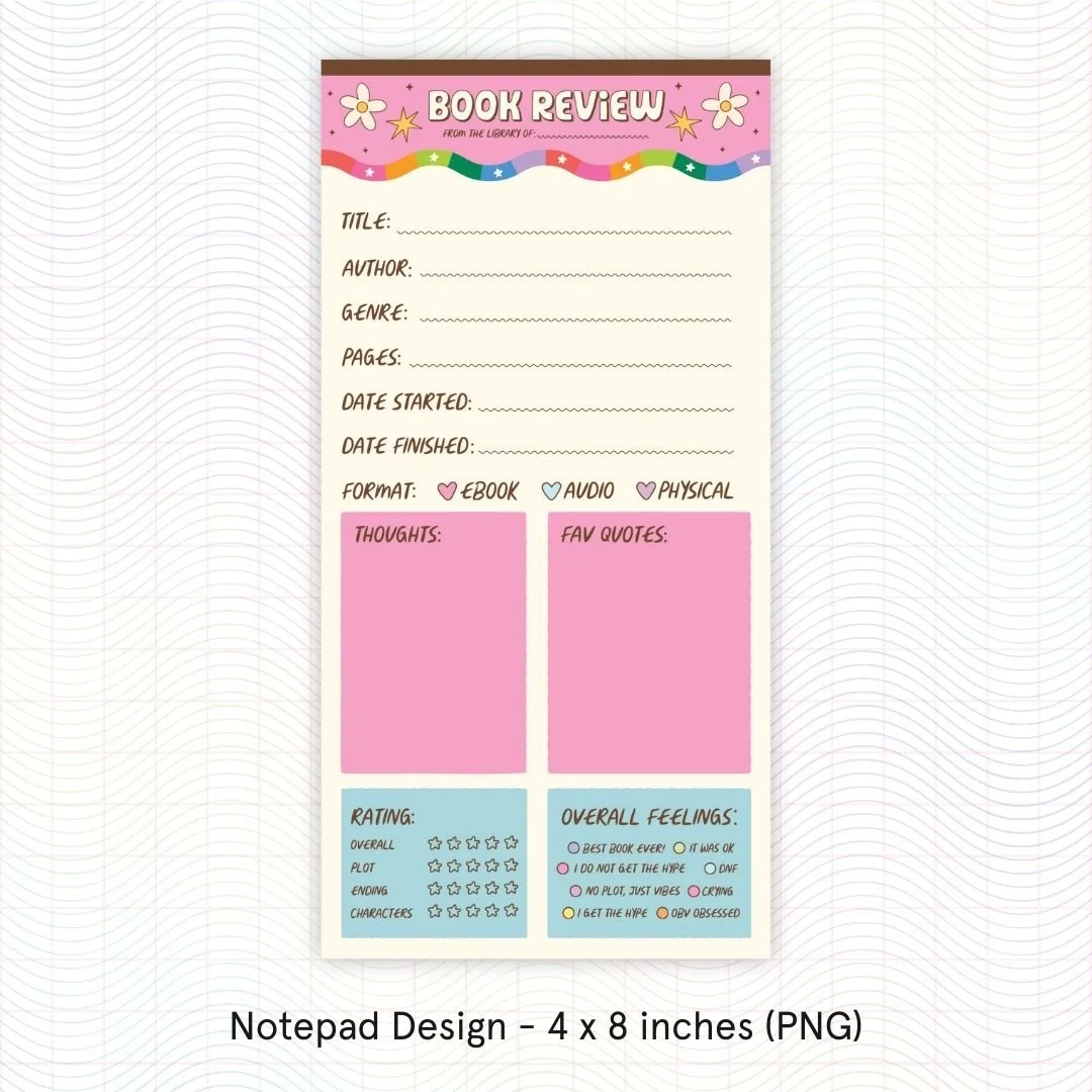 Funky Colorful Book Review Notepad Design (PNG)