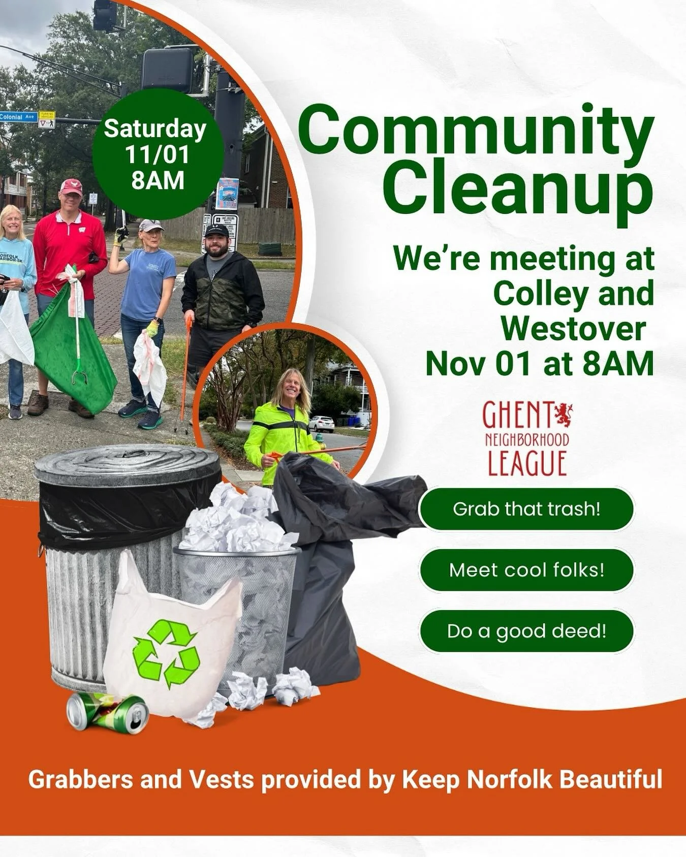 Join us Saturday November 1st 8am at Colley and Westover to do a little post Halloween Community Cleaning Up! Out friends @keepnorfolkbeautiful supply handy grabbers and groovy vests. We clean up for an hour and a half and bask in the warm feeling of