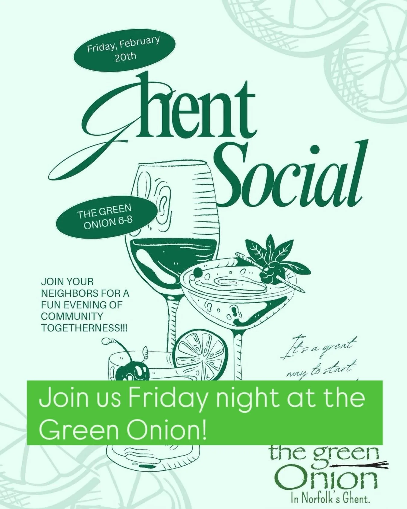 Friday night let&rsquo;s celebrate neighborliness! Join us for drinks and nibbles @tgonorfolk #ghentnorfolk #allarewelcome #ghentneighborhoodleague #ghentsocial