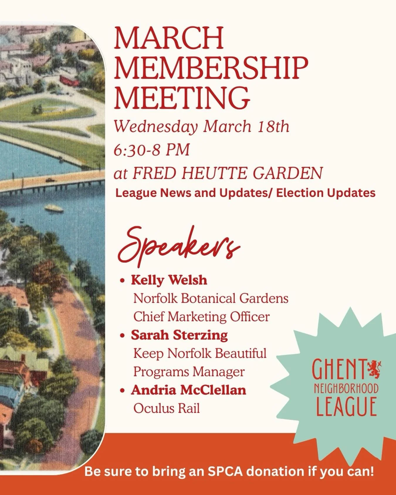 Wednesday night it&rsquo;s our March Community Meeting, 6:30 @fredheuttegarden . We&rsquo;ve got great speakers and lots of info and updates. See you there! #allarewelcome #ghentnorfolk #ghentneighborhoodleague #community