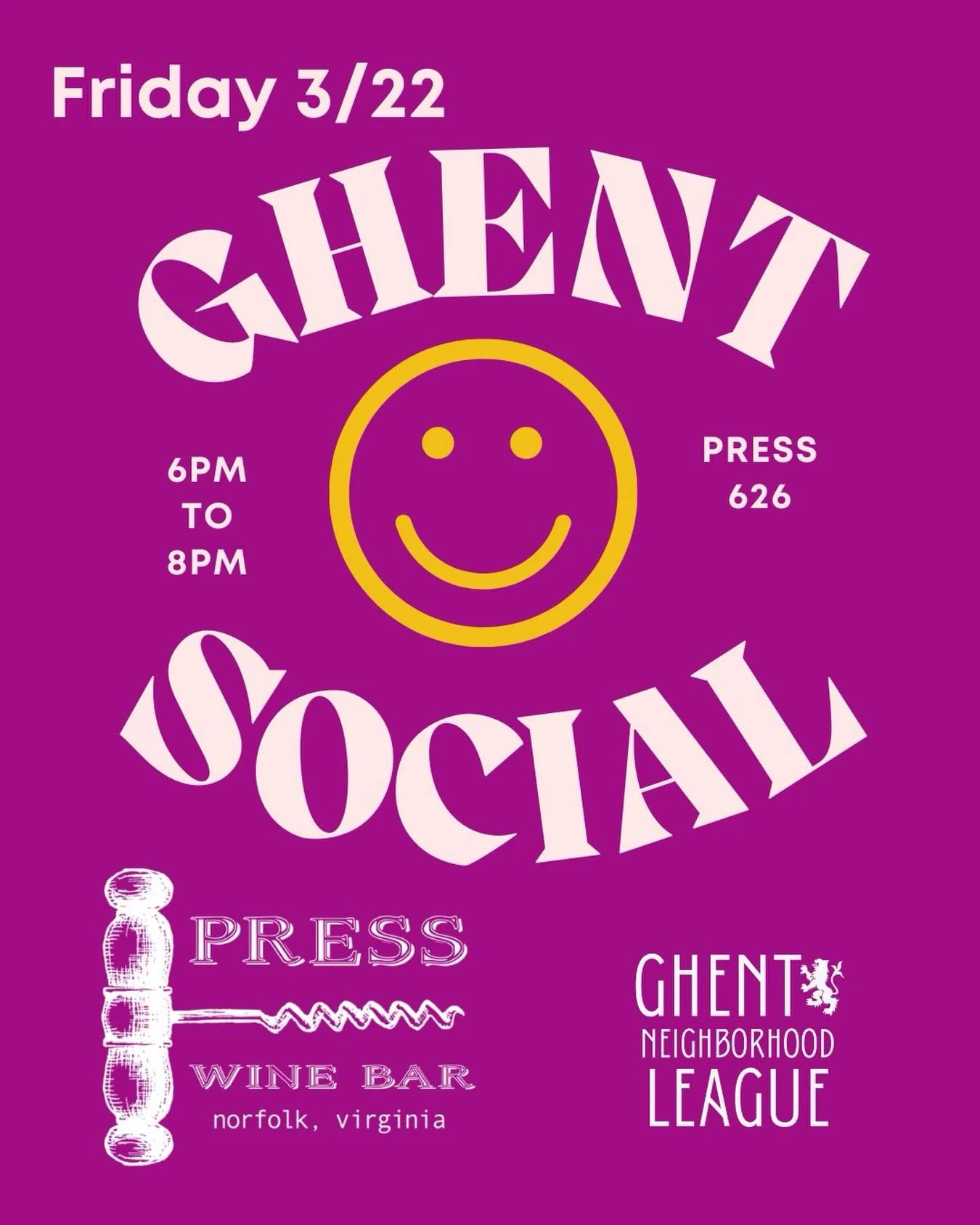Friday night @press626_awinebar 6-8pm. Join your neighbors and make new friends at the Ghent Social! Drinks, snacks and conviviality. See you there!! #allarewelcome #ghentsocial #ghentneighborhoodleague #ghentnorfolk #norfolkevents