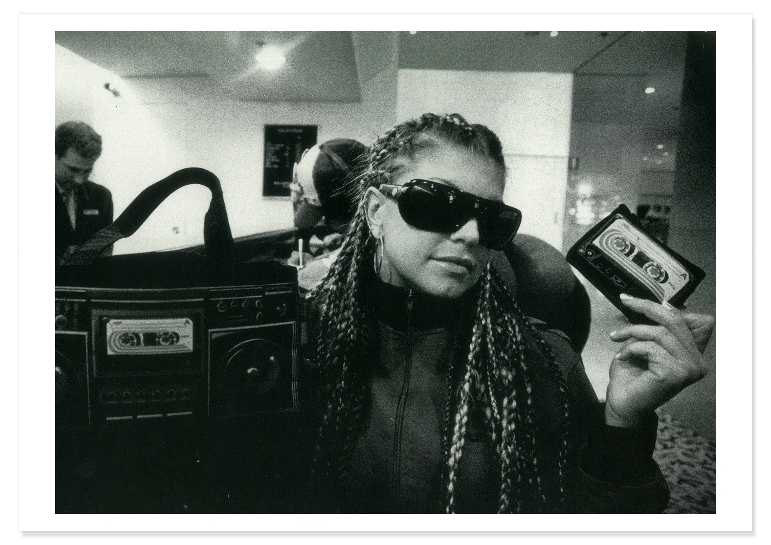 A limited edition black and white print with Anitta from the Black Eyed Peas. Photograph Sophie Howarth.