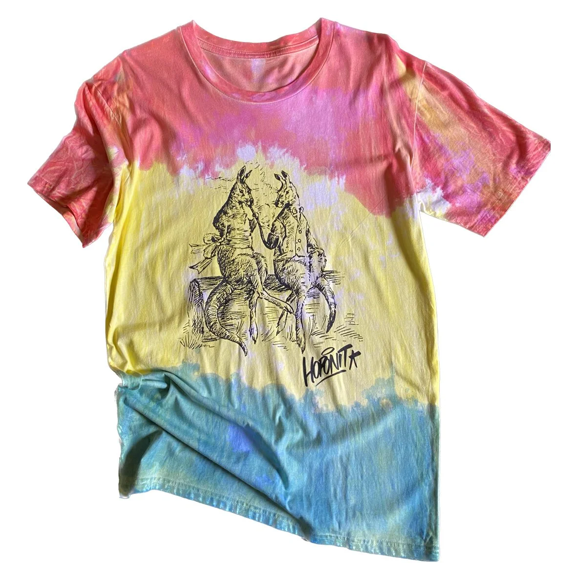 HOPONIT limited edition Oz tee with kangas smoking a pipe on rasta inspired colour treatment.