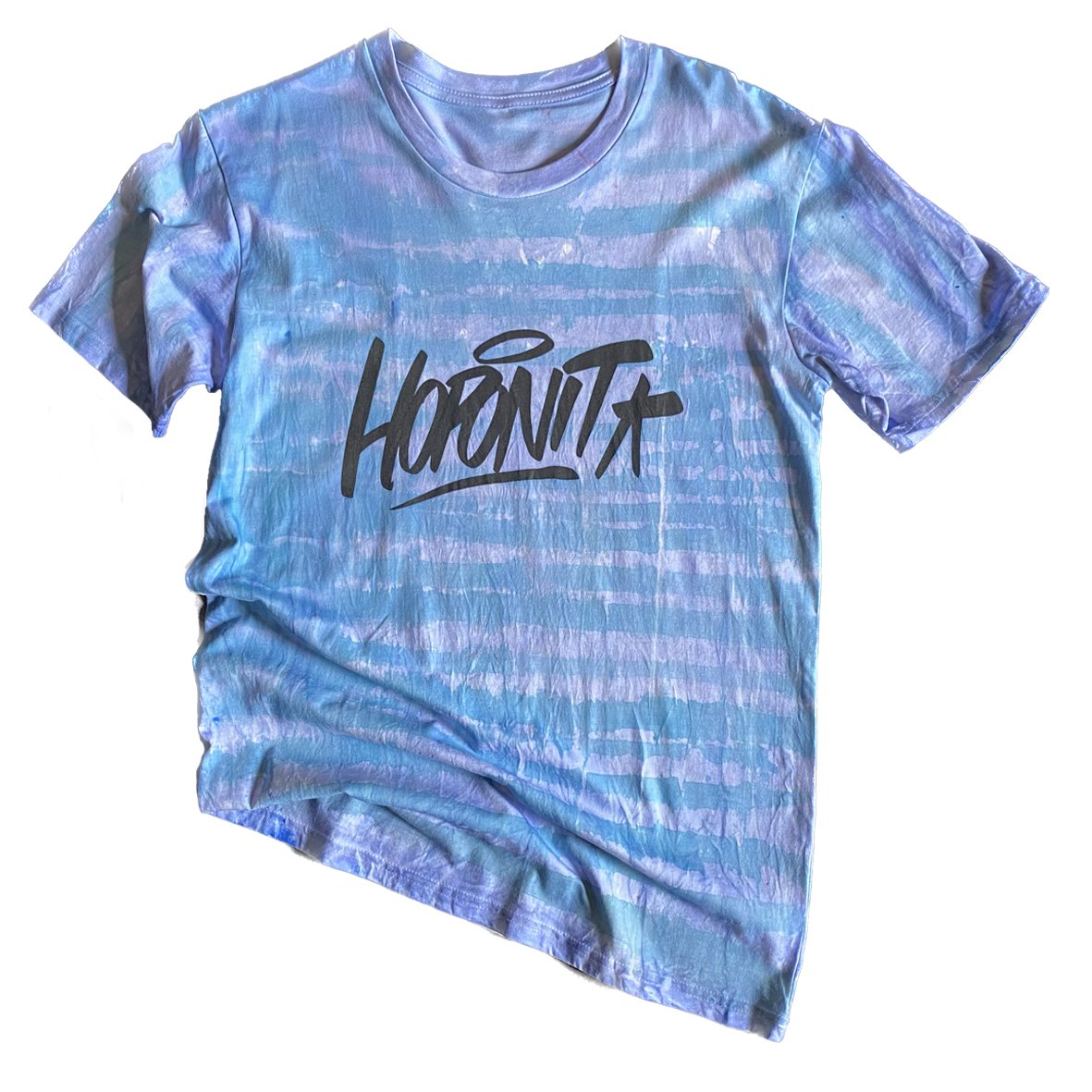 A HOPONIT limited edition tee with oxidised treatment and purple and blue stripes.