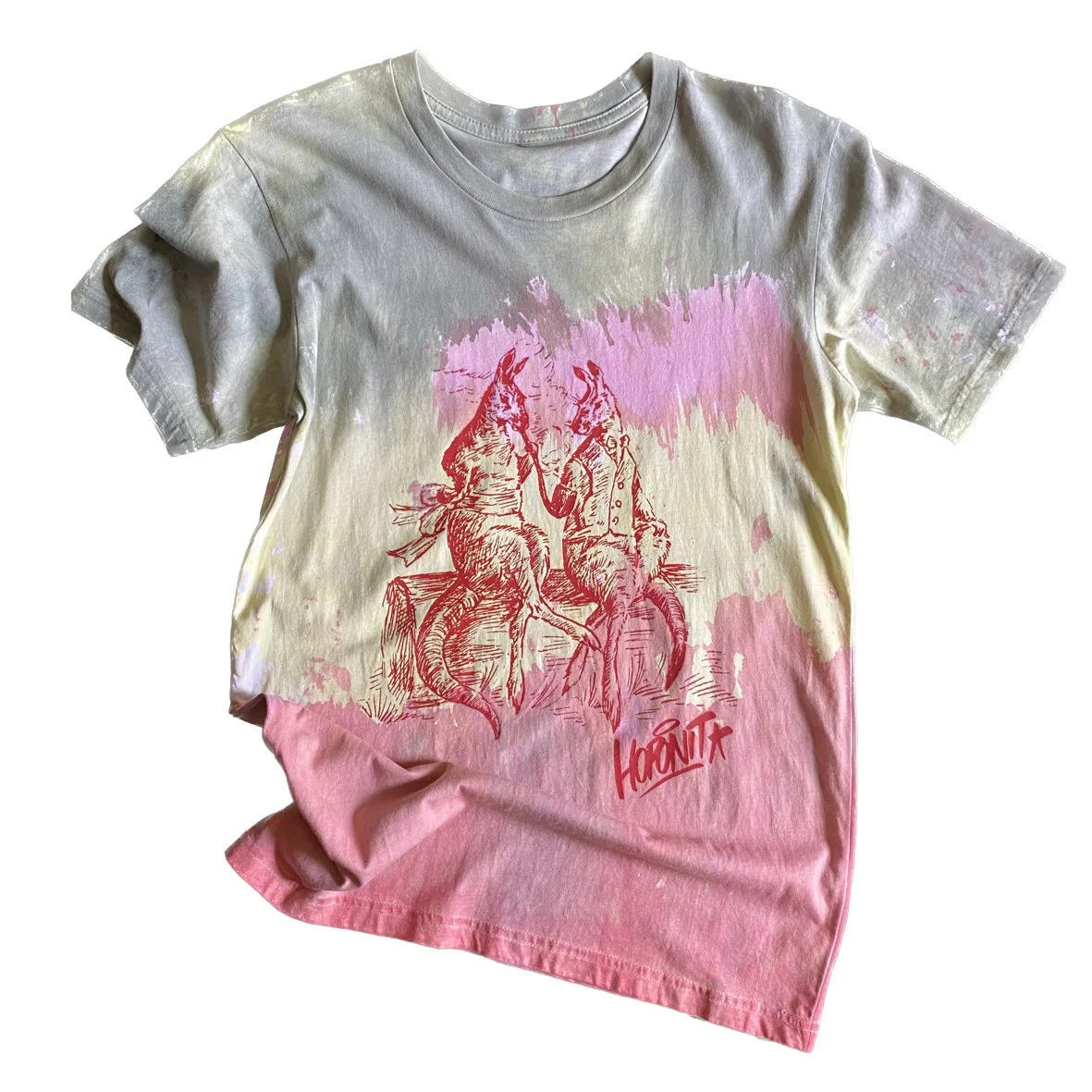 A HOPONIT Australiana t shirt with a kangaroo illustration by N. Parker and a gelati oxidised treatment.
