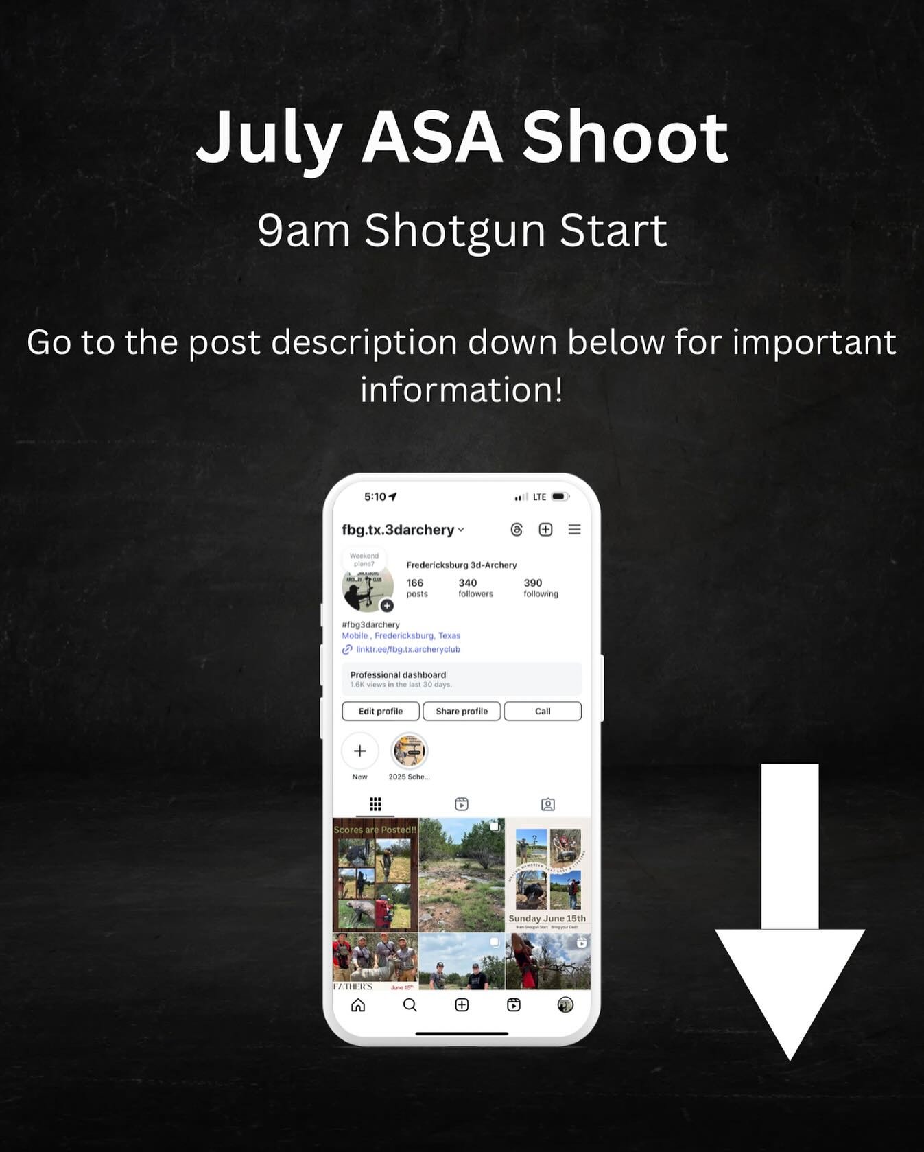 Our July archery competition is just around the corner. Coming up on July 12th and 13th we will be holding the state ASA qualifier. The shotgun start will be at 9 AM for both days. This shoot will not count towards the Fredericksburg 3-D archery club