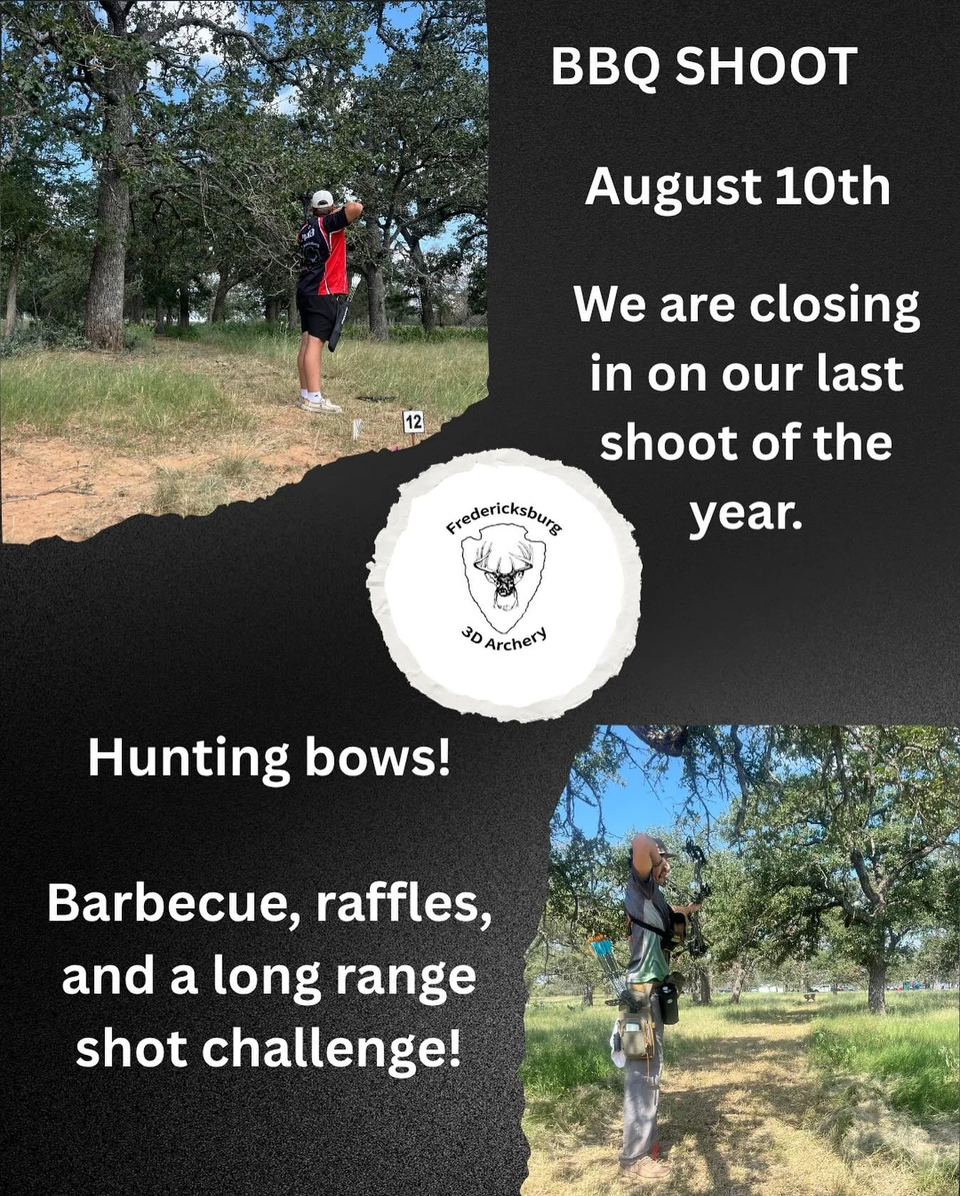 August 10th at 9am is our last shoot of the year! It has been an amazing season so we want to thank everyone that has come out to shoot and support the club. This competition will be a strictly hunting bow only shoot, but if all you own is a competit