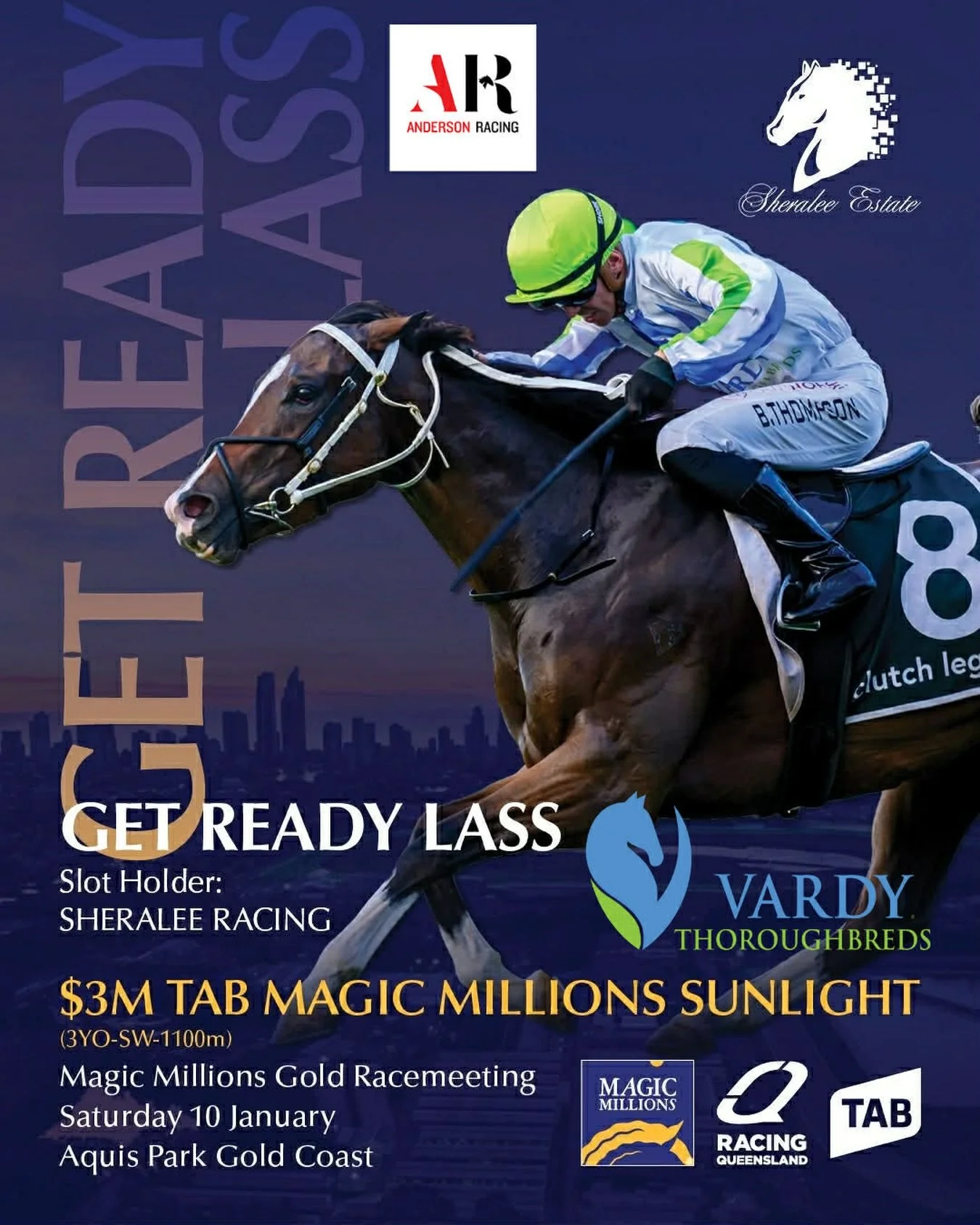 We&rsquo;re in the Magic Millions Sunlight 💪

Get Ready Lass will run in the @sheraleeestate slot on Magic Millions Gold Raceday next Saturday, January 10.

What a massive effort from @chrisandersonracing to have the pocket rocket in such a prestigi