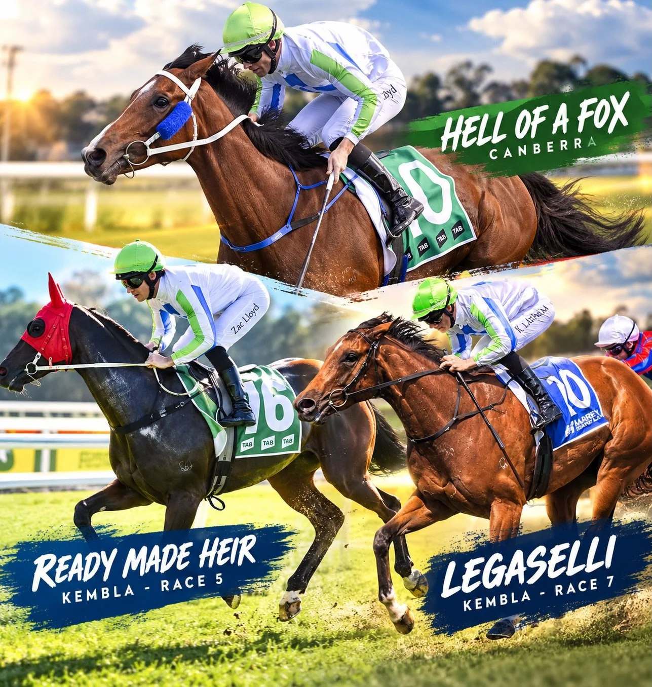 A busy day today for team 💙💚🤍

Hell Of A Fox 🦊 kicks us off in race 2 @thoroughbredpk Canberra over 1200.
Whilst she&rsquo;s not a noted &ldquo;first-up&rdquo; performer, she has a great record at the track and could run a cheeky race. @pepperrac