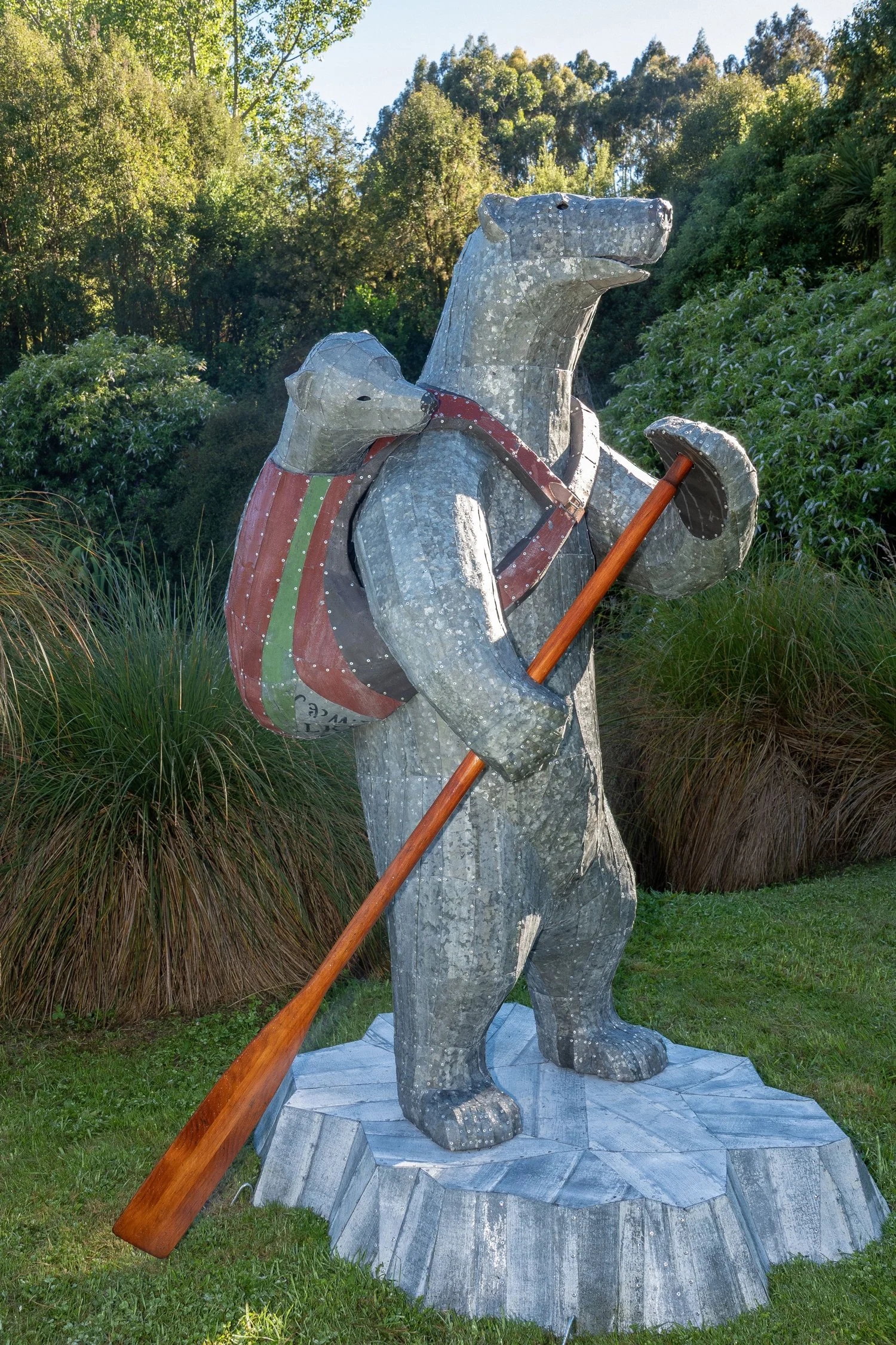  02. Hamish Southcott 
  Are we there yet?  
 (2025)
 Roofing iron, number 8 wire, steel, rivets, timber & copper
 2170 x 1460 x 1440mm 
 $25,000