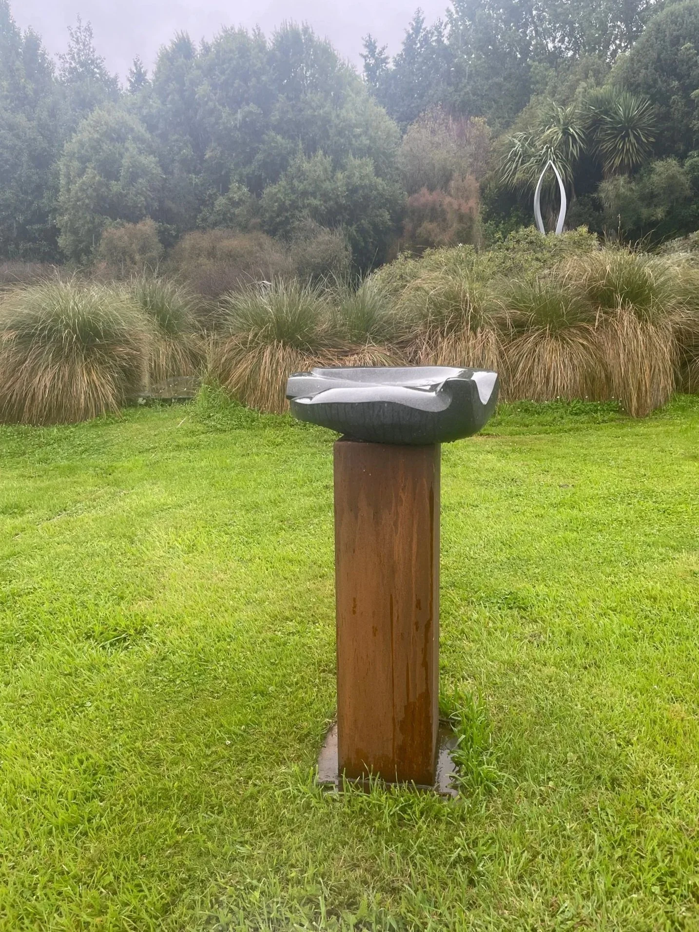  09. Oriah Rapley 
  Landbird – homage to Don Binney  
 (2026)
 Black granite on corten steel plinth
 1060 x 730 x 530mm
 $6,200
   SOLD  